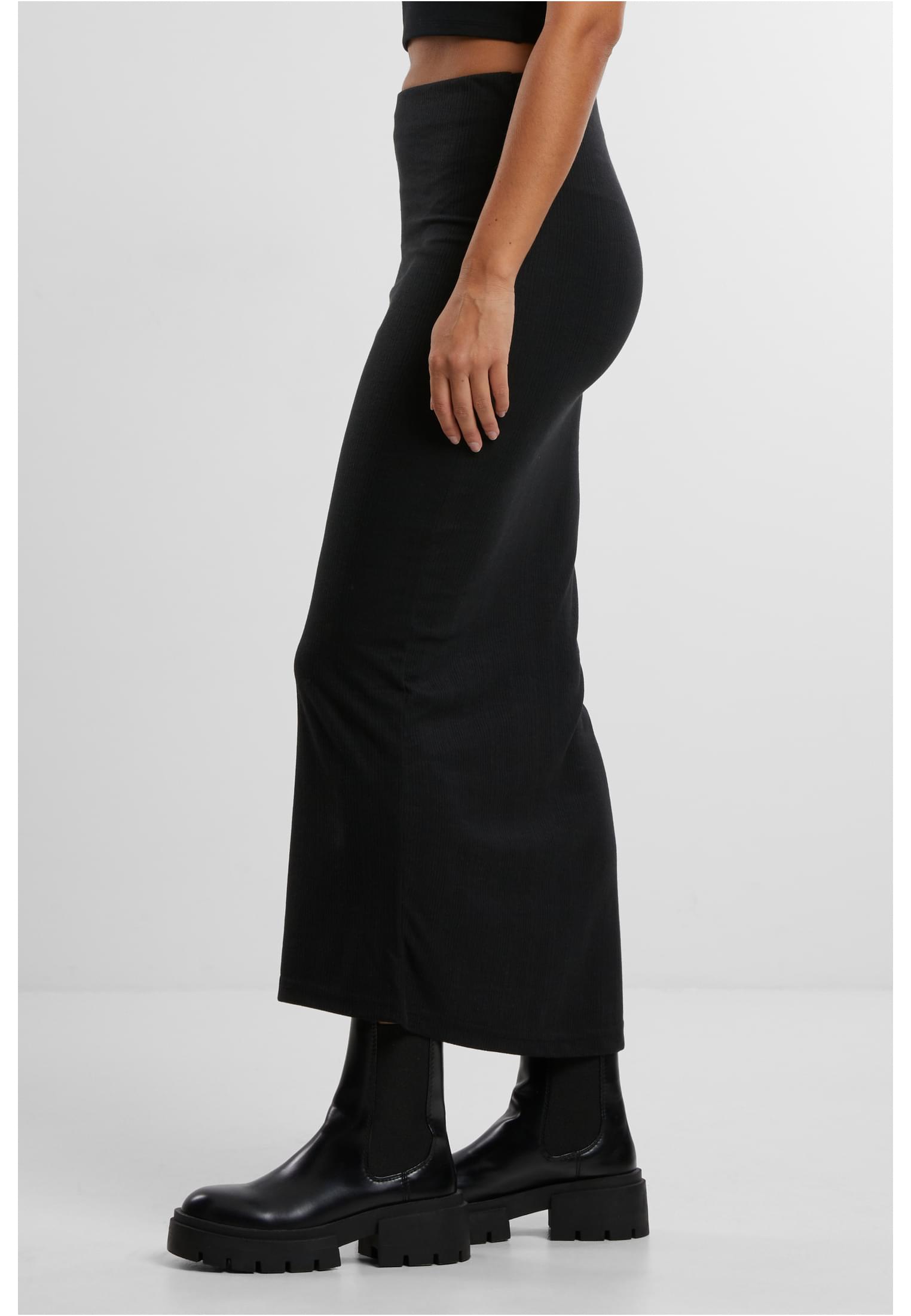 Ladies Rib High Slit Skirt | black