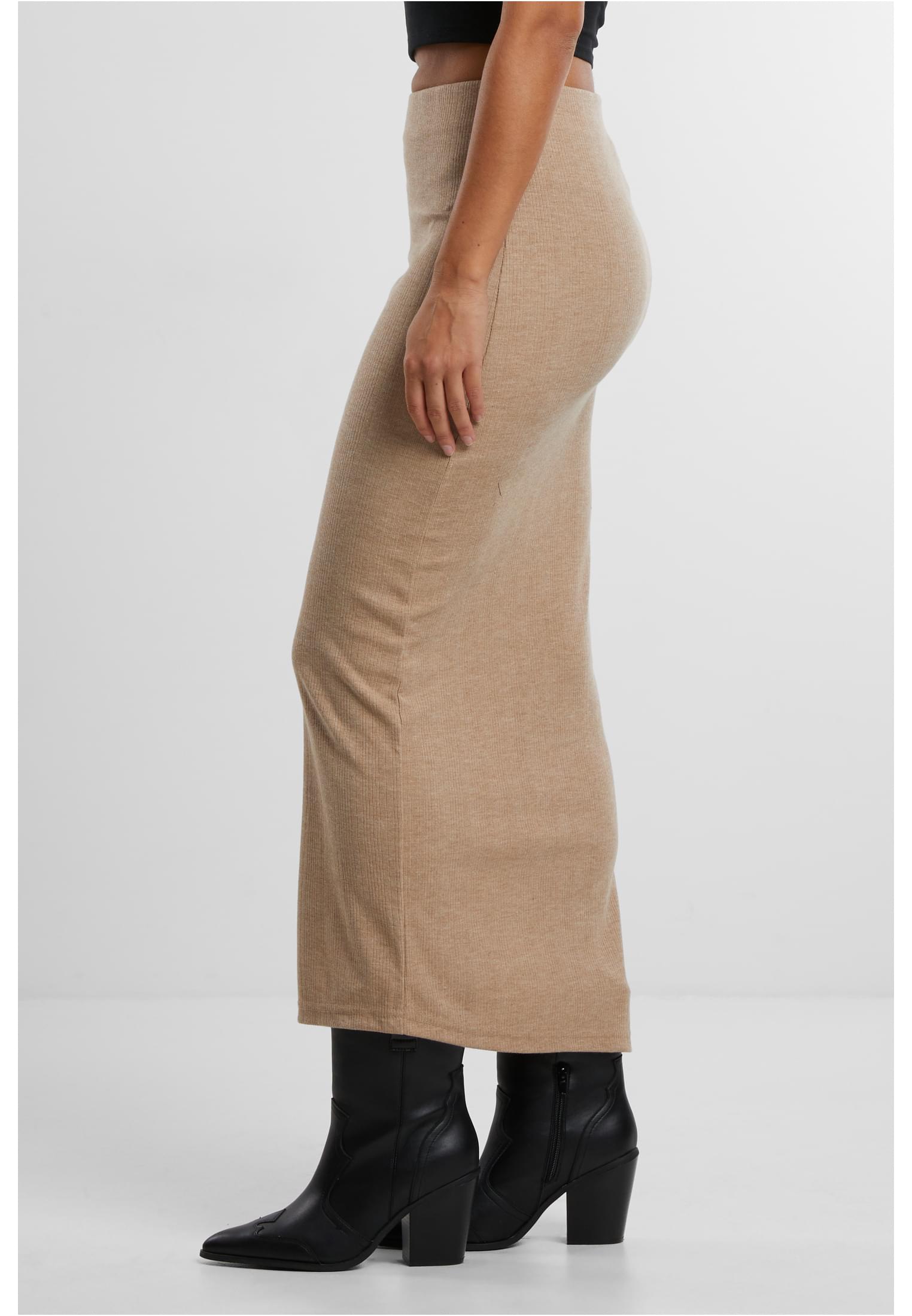 Ladies Rib High Slit Skirt | beigemelange