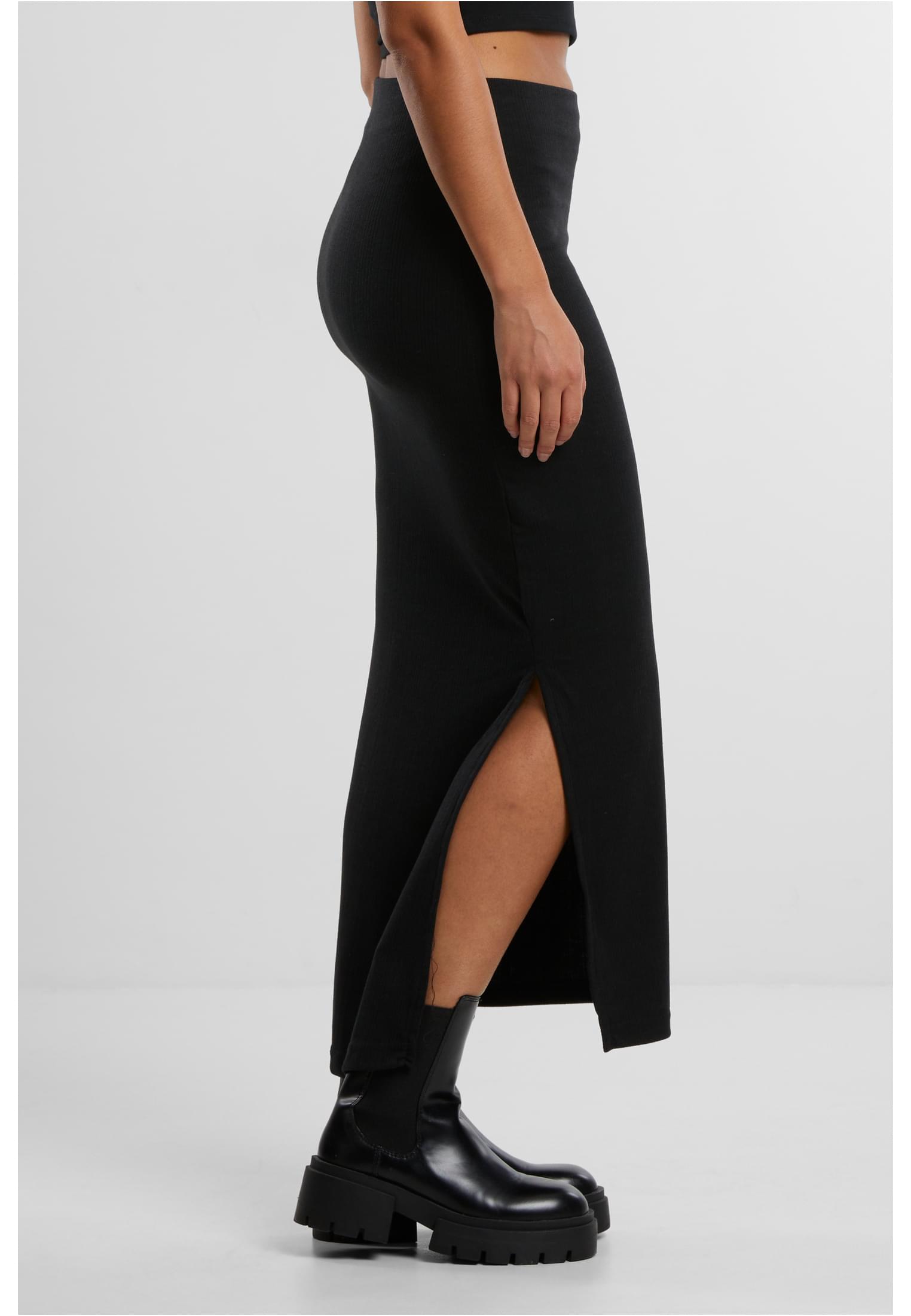 Ladies Rib High Slit Skirt | black