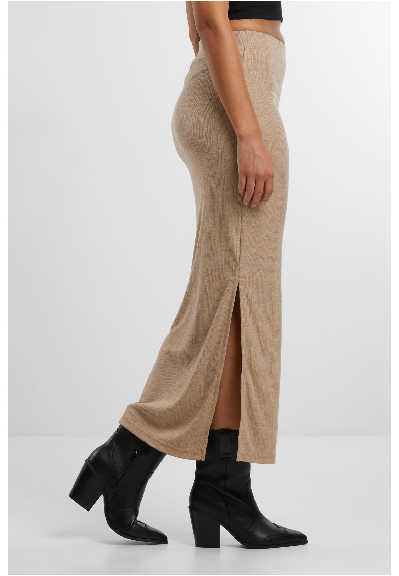 Ladies Rib High Slit Skirt | beigemelange