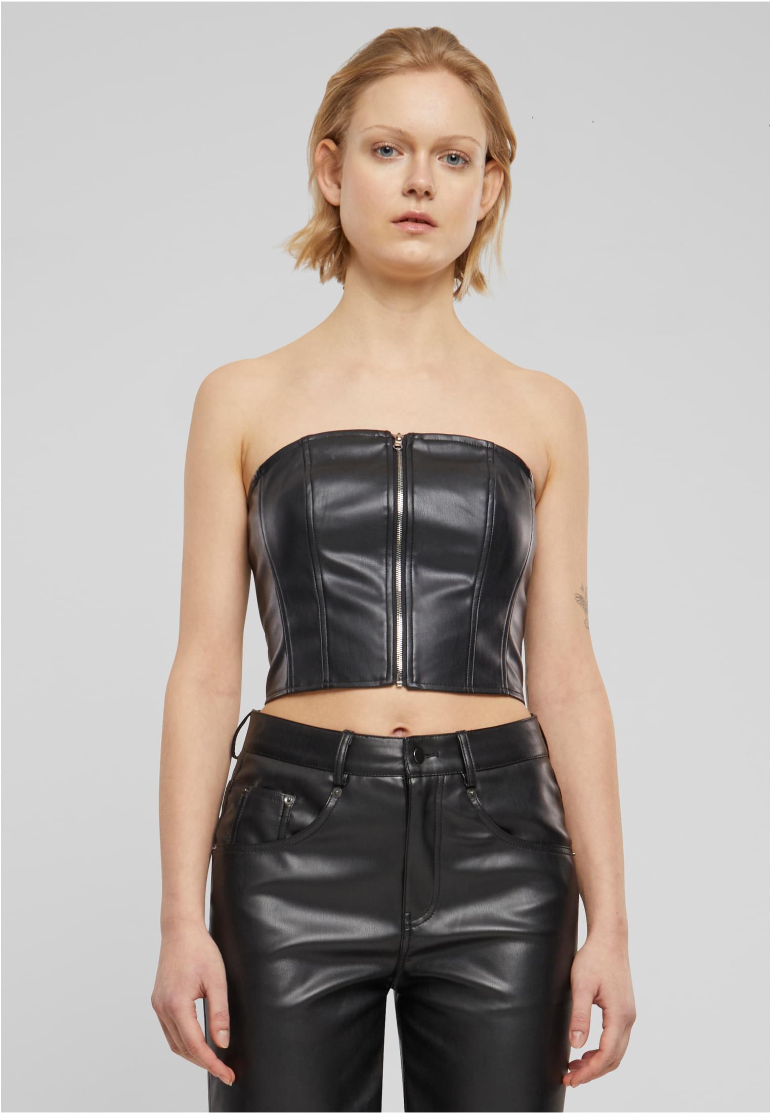 Ladies Synthetic Leather Bandeau Top | black