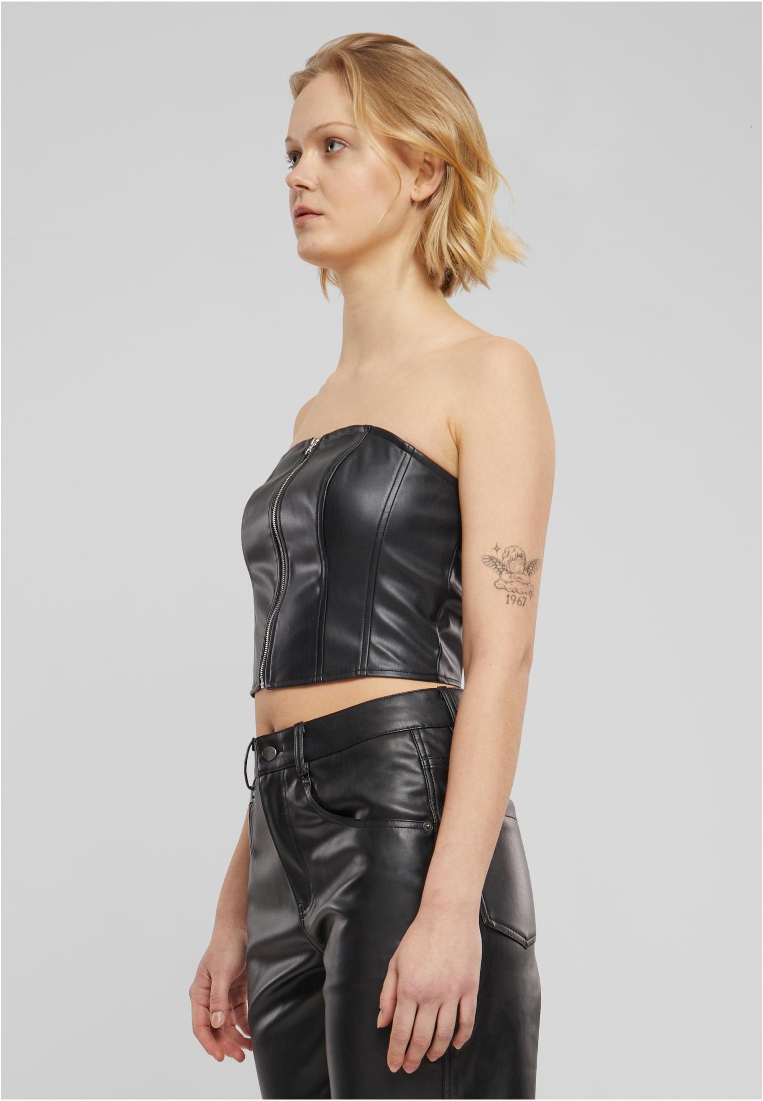 Ladies Synthetic Leather Bandeau Top | black