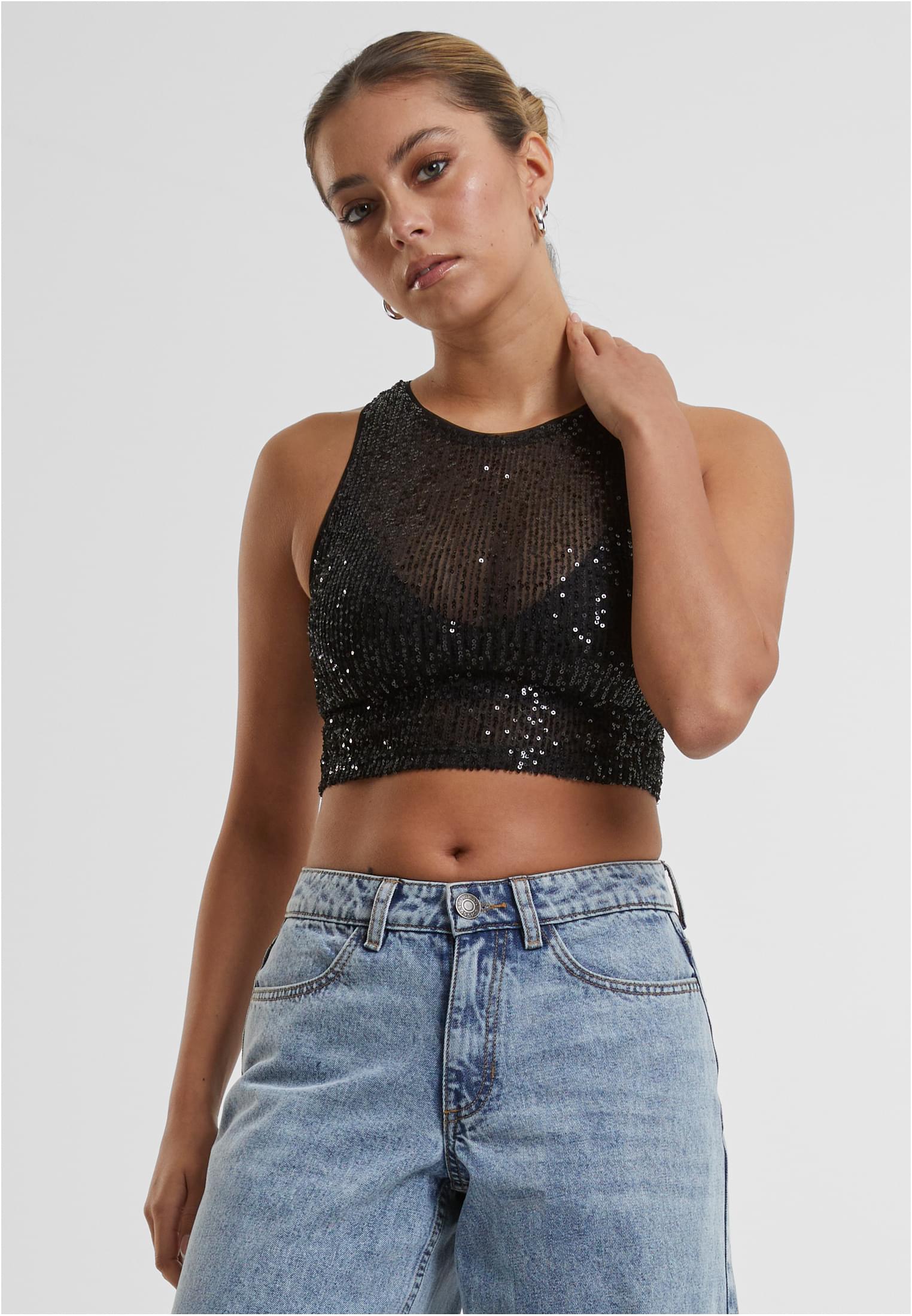 Ladies Sequins Cropped Top | black