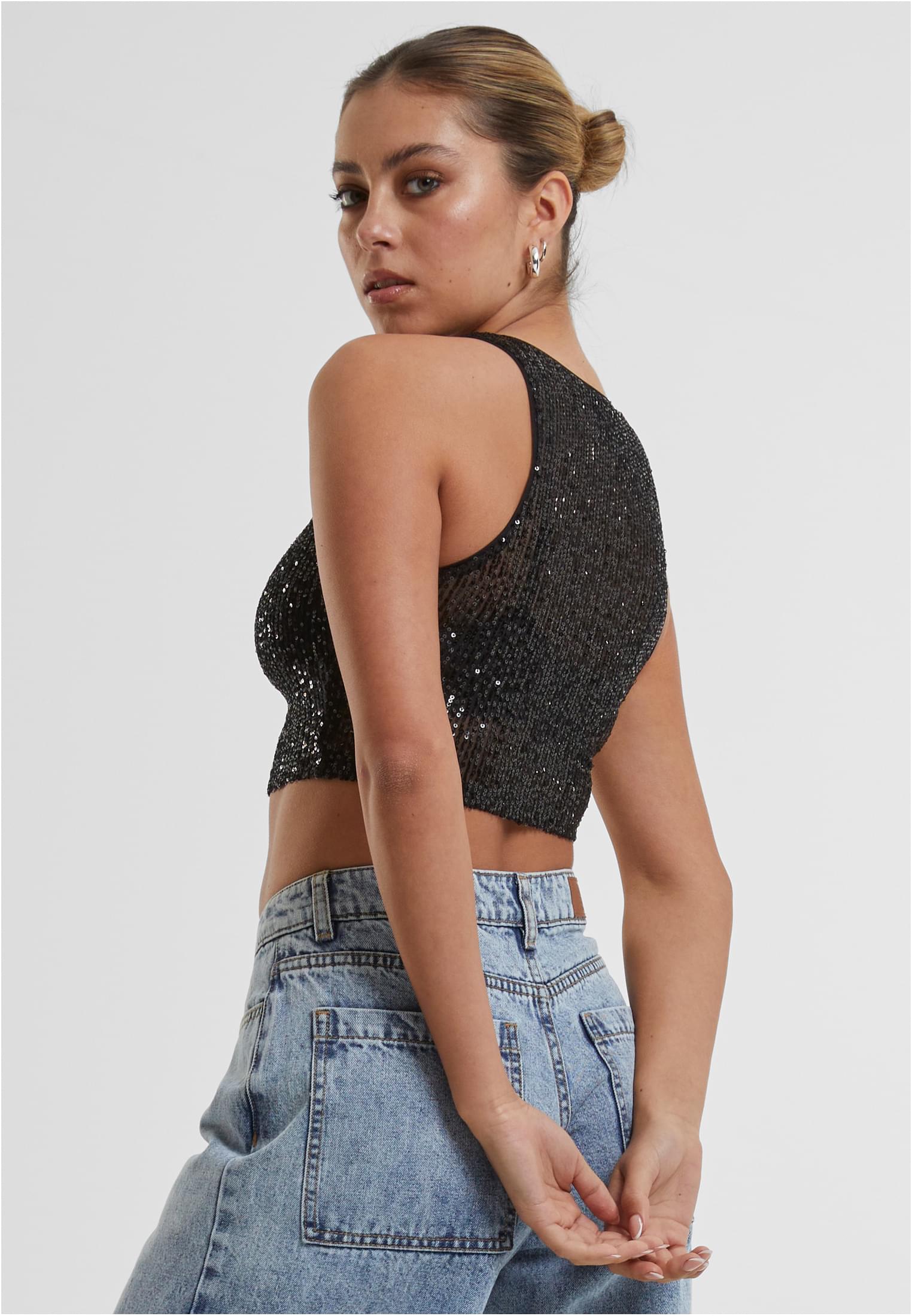 Ladies Sequins Cropped Top | black