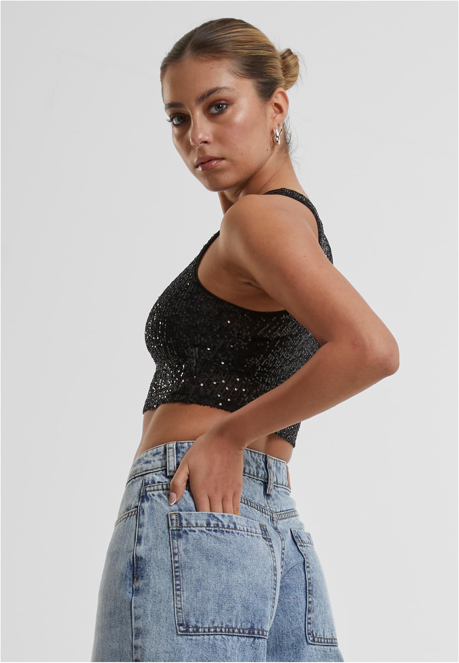 Ladies Sequins Cropped Top | black