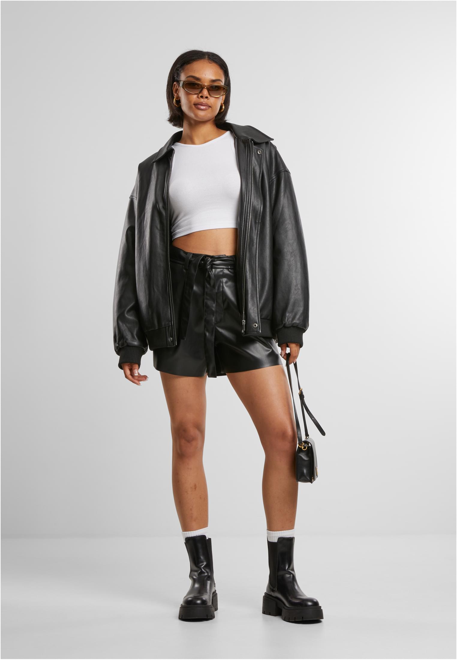 Ladies Synthetic Leather Shorts | black