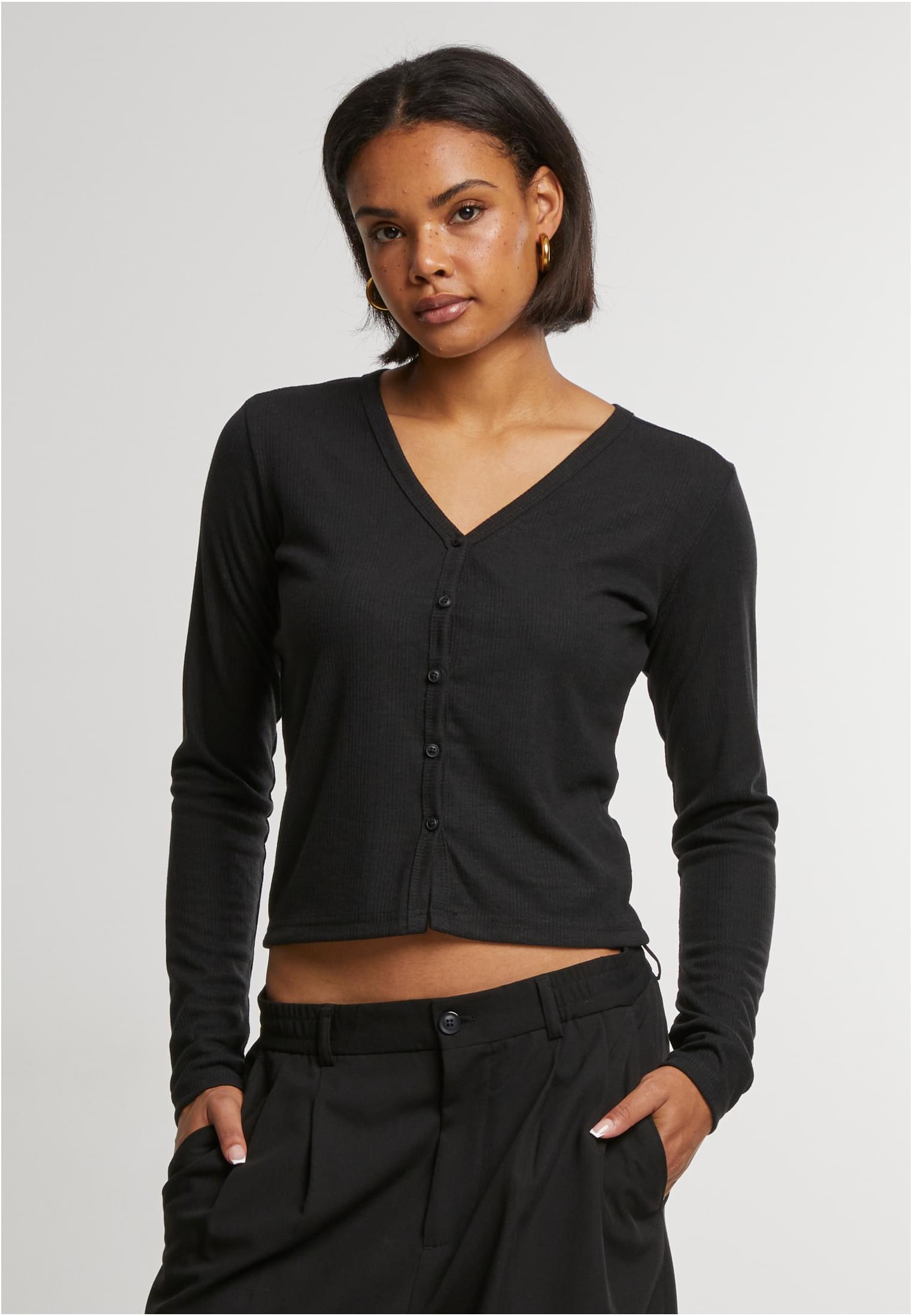 Ladies Rib Cardigan | black