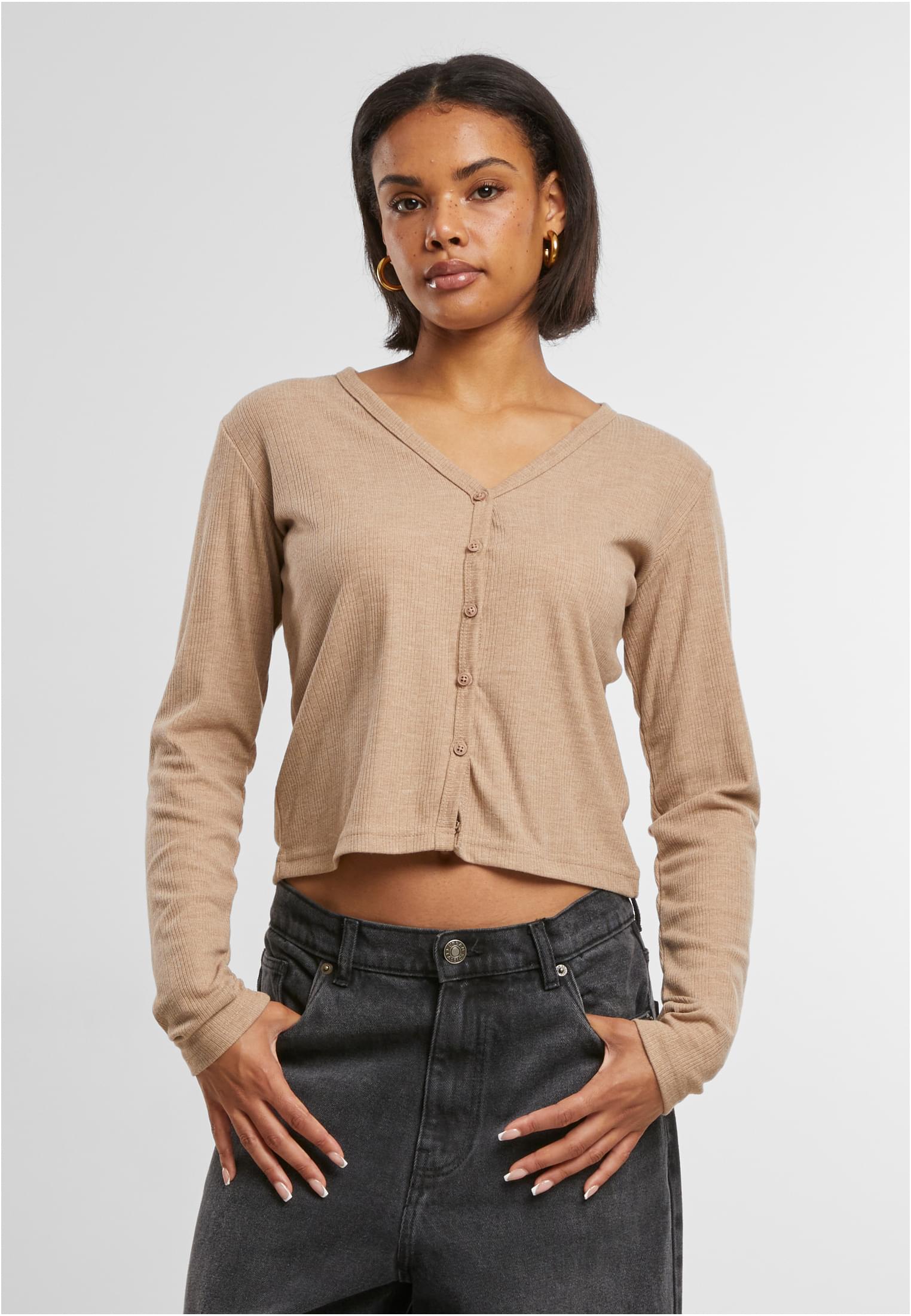 Ladies Rib Cardigan | beigemelange