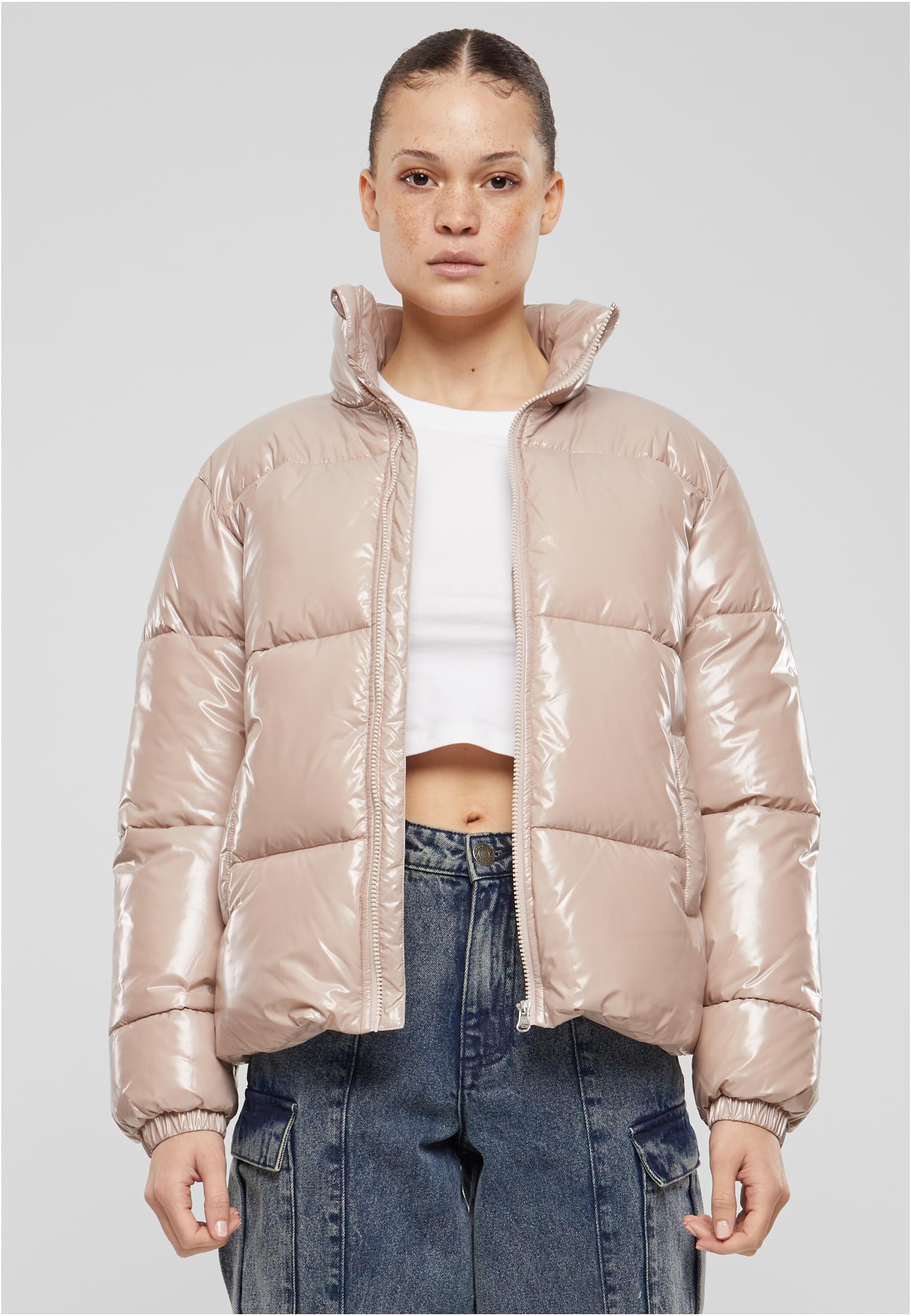 Ladies Recycled Short Shiny Puffer Jacket | duskrose