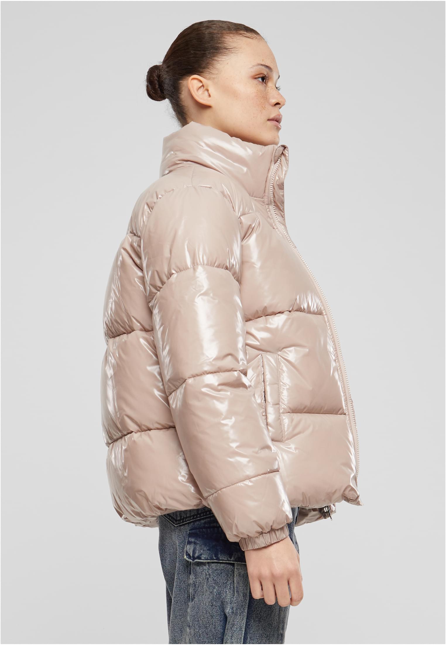 Ladies Recycled Short Shiny Puffer Jacket | duskrose