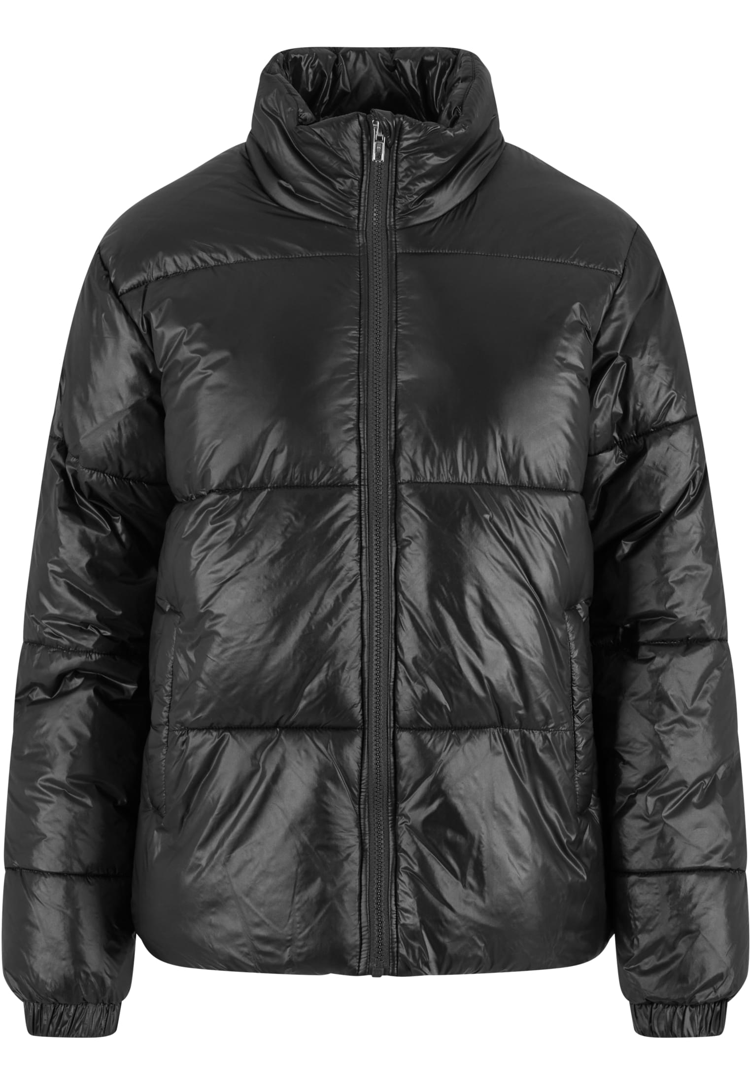 Ladies Recycled Short Shiny Puffer Jacket | black