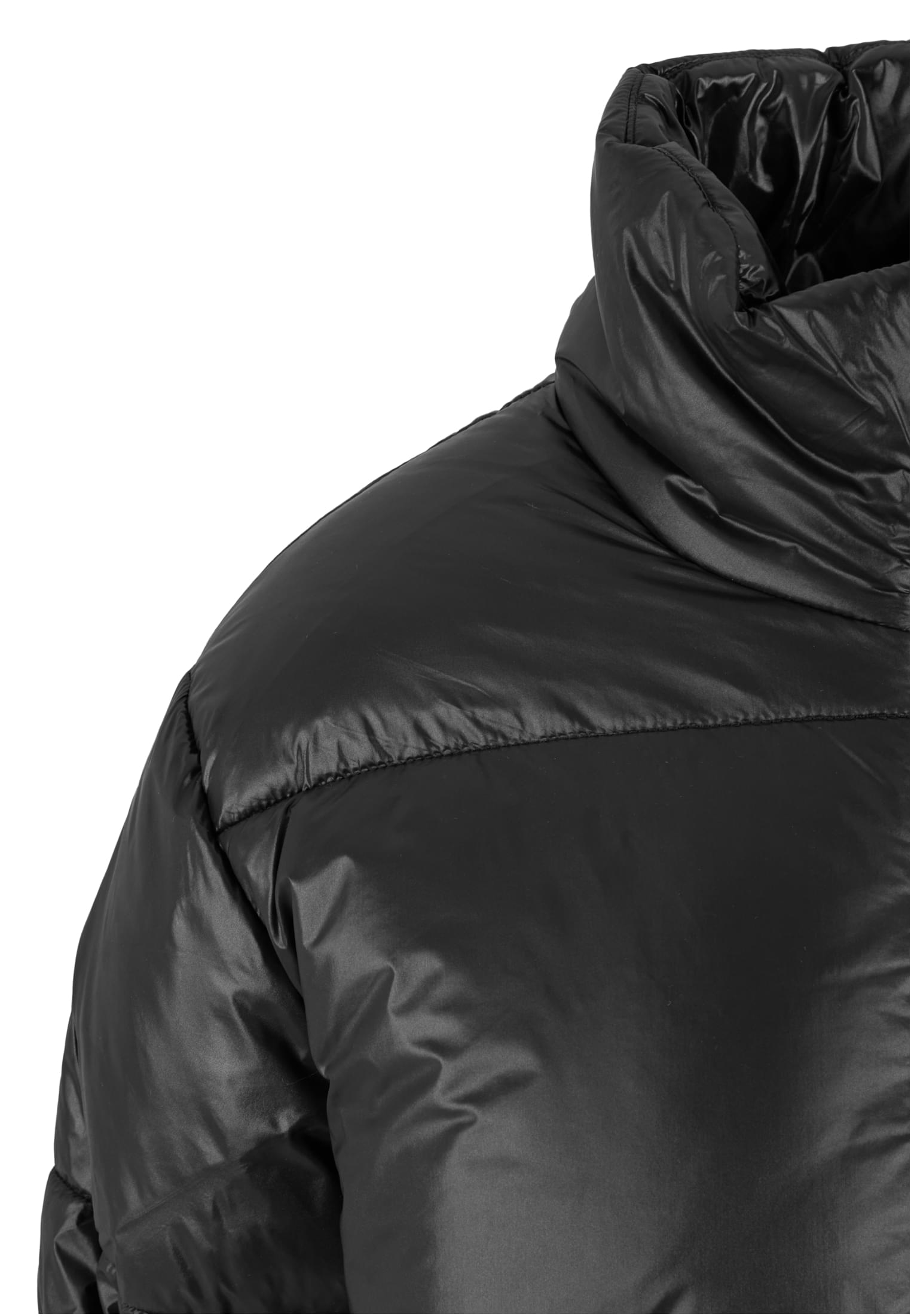 Ladies Recycled Short Shiny Puffer Jacket | black