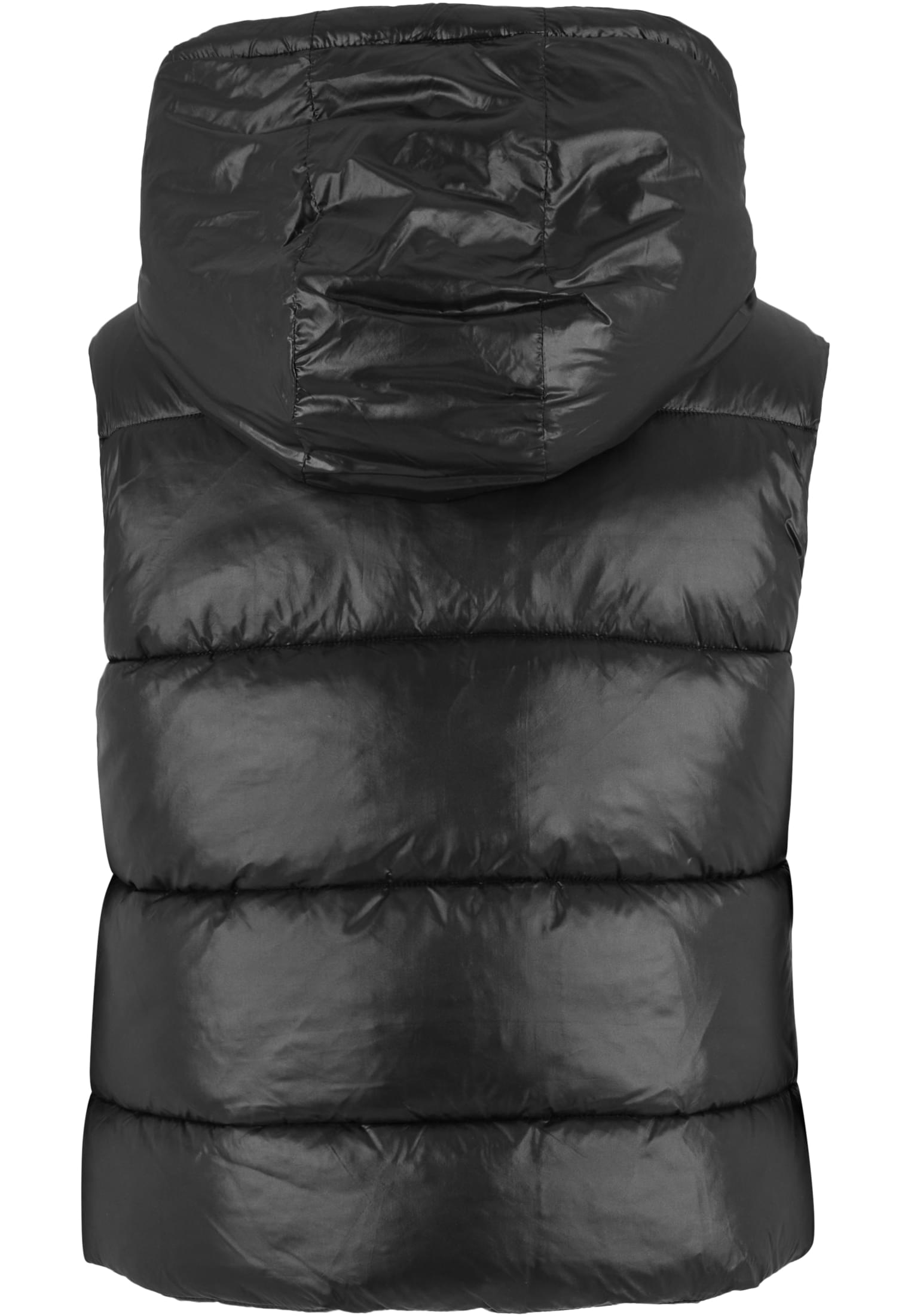 Ladies Recycled Shiny Puffer Vest with Hood | black