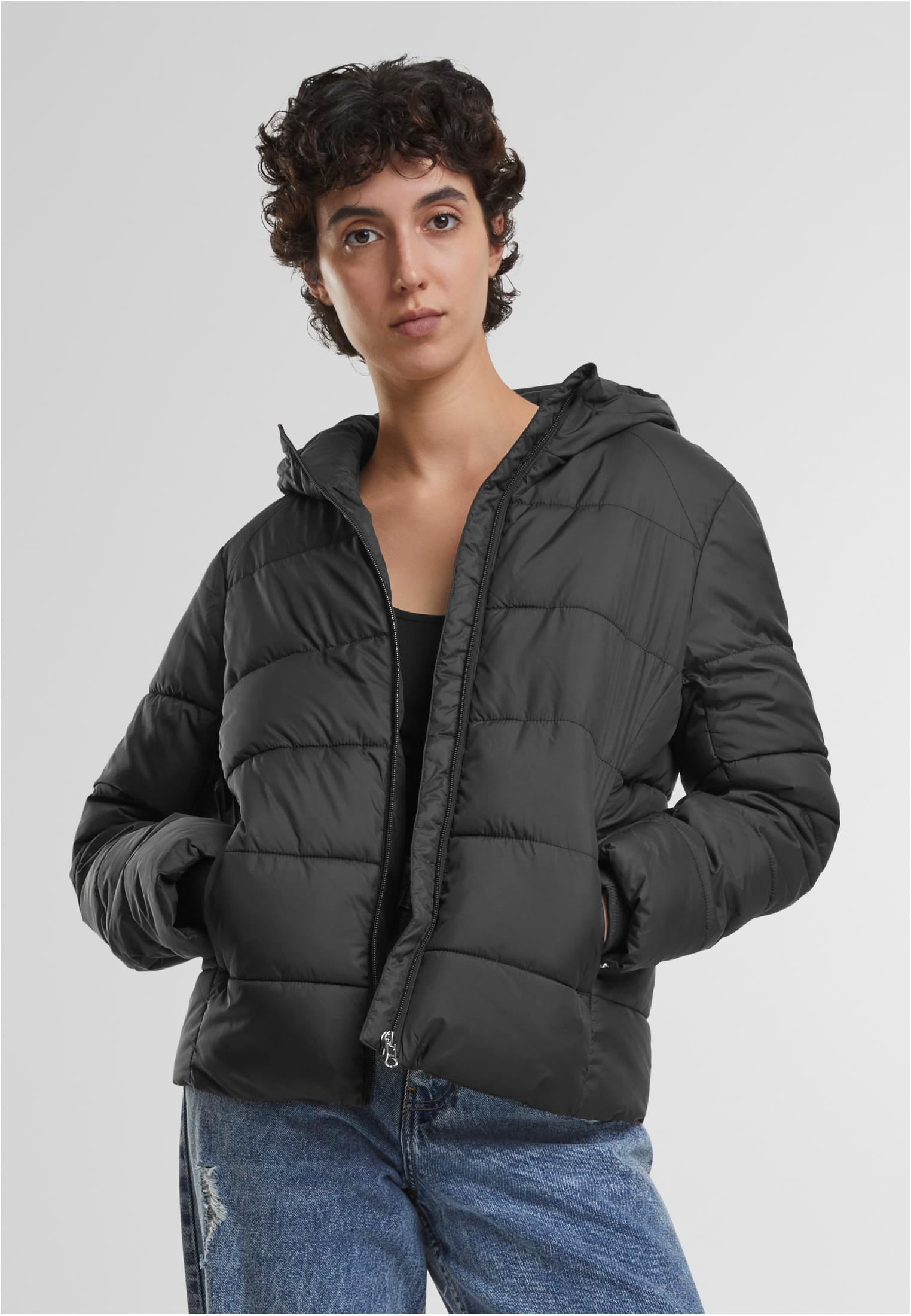 Ladies Short Puffer Jacket With Hood | black