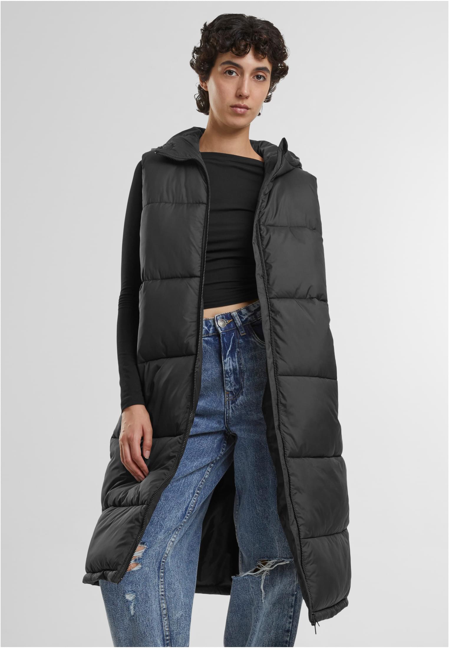 Ladies Long Hooded Puffer Vest | black