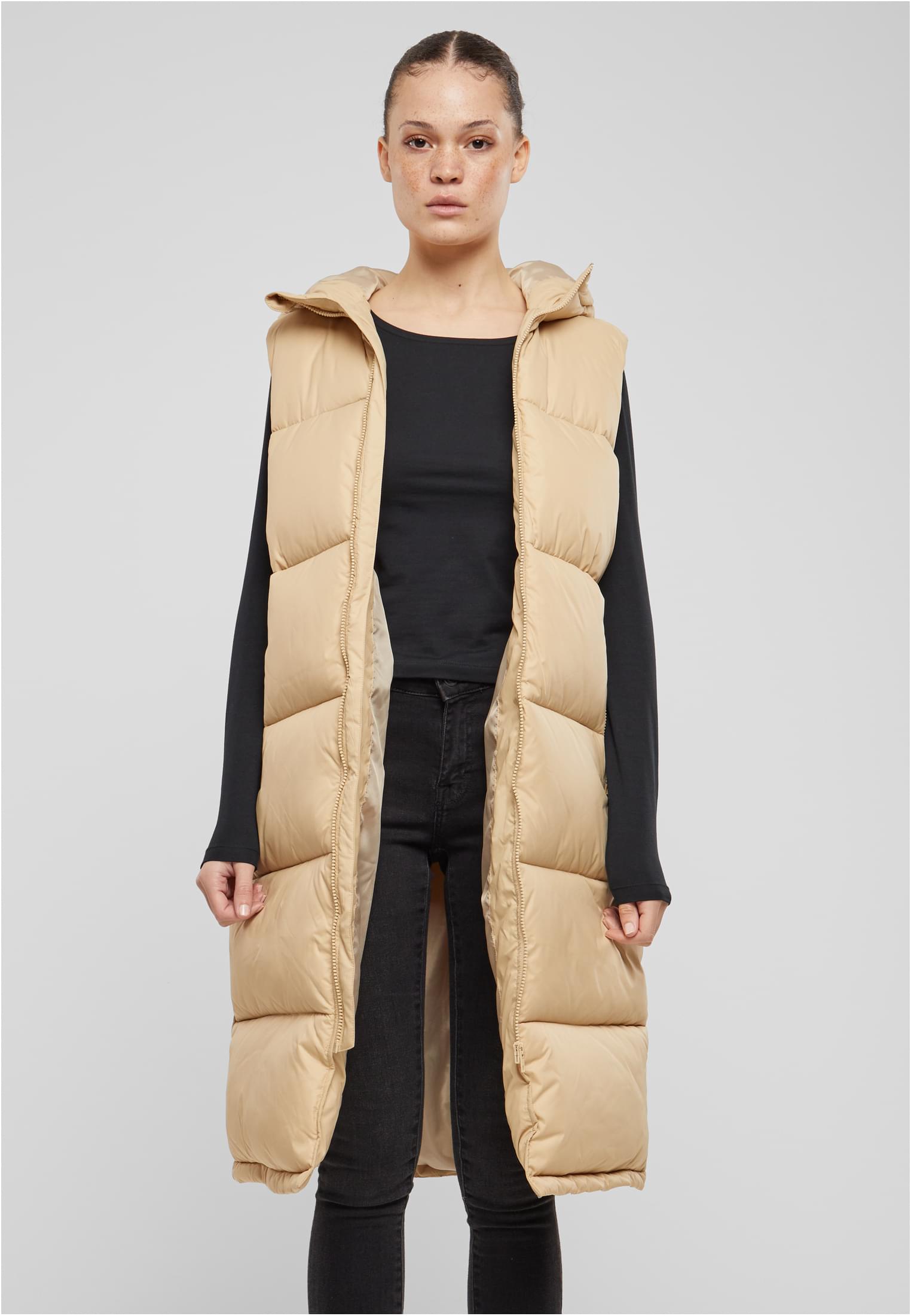 Ladies Long Hooded Puffer Vest | unionbeige