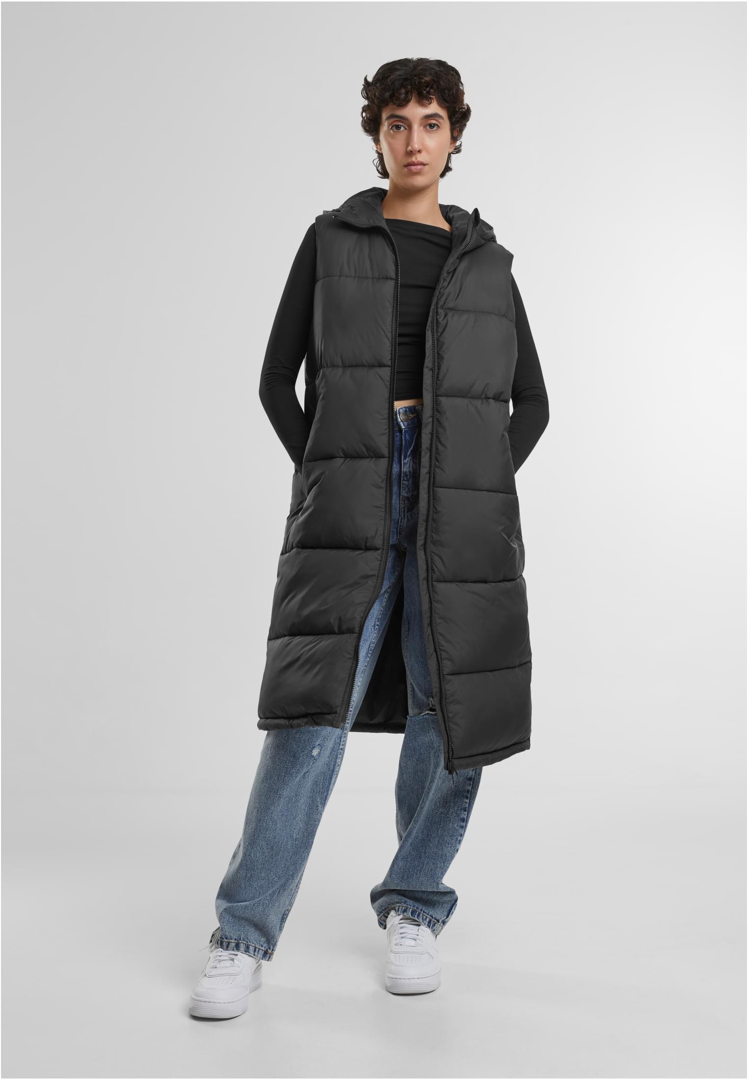 Ladies Long Hooded Puffer Vest | black