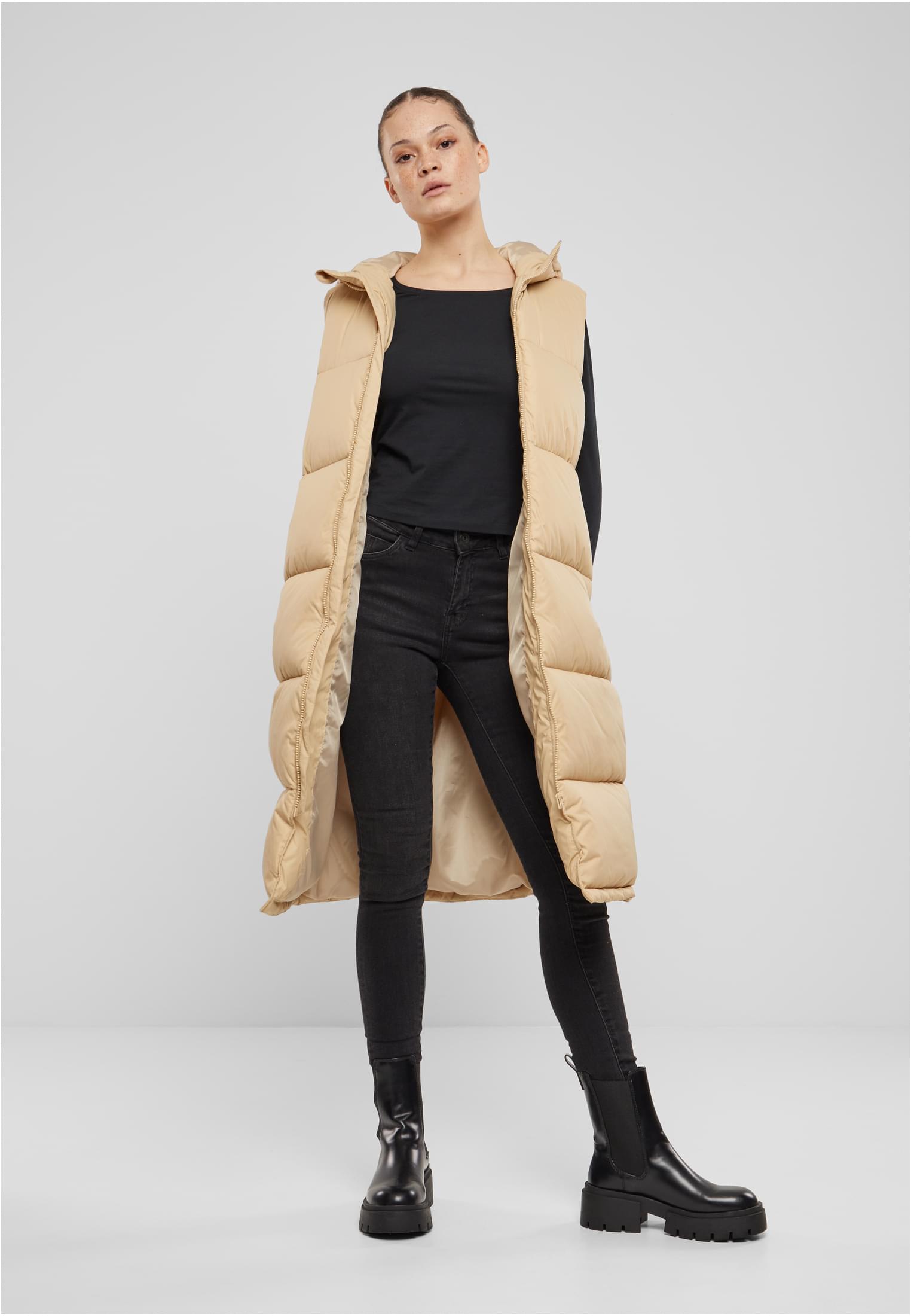 Ladies Long Hooded Puffer Vest | unionbeige