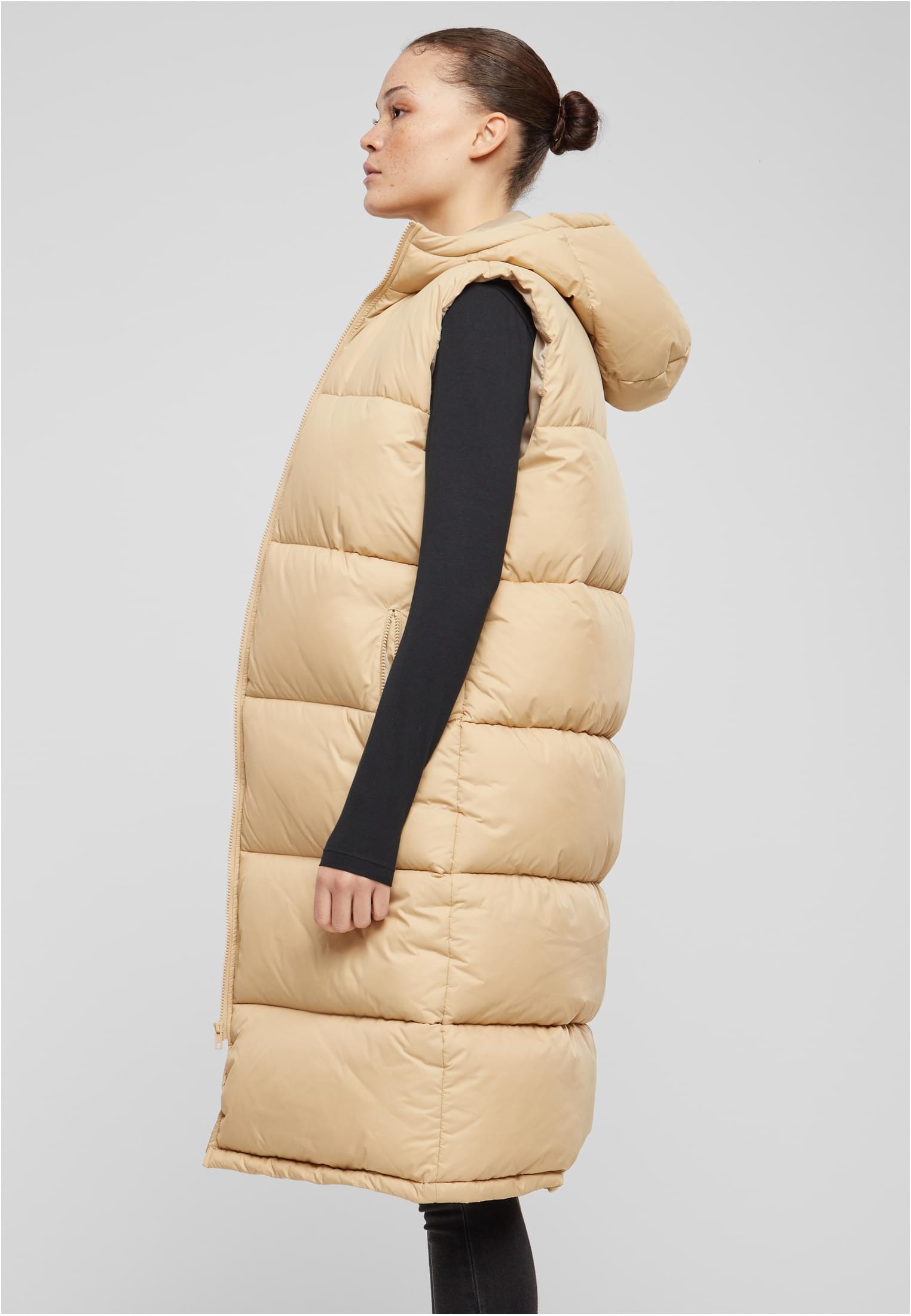 Ladies Long Hooded Puffer Vest | unionbeige