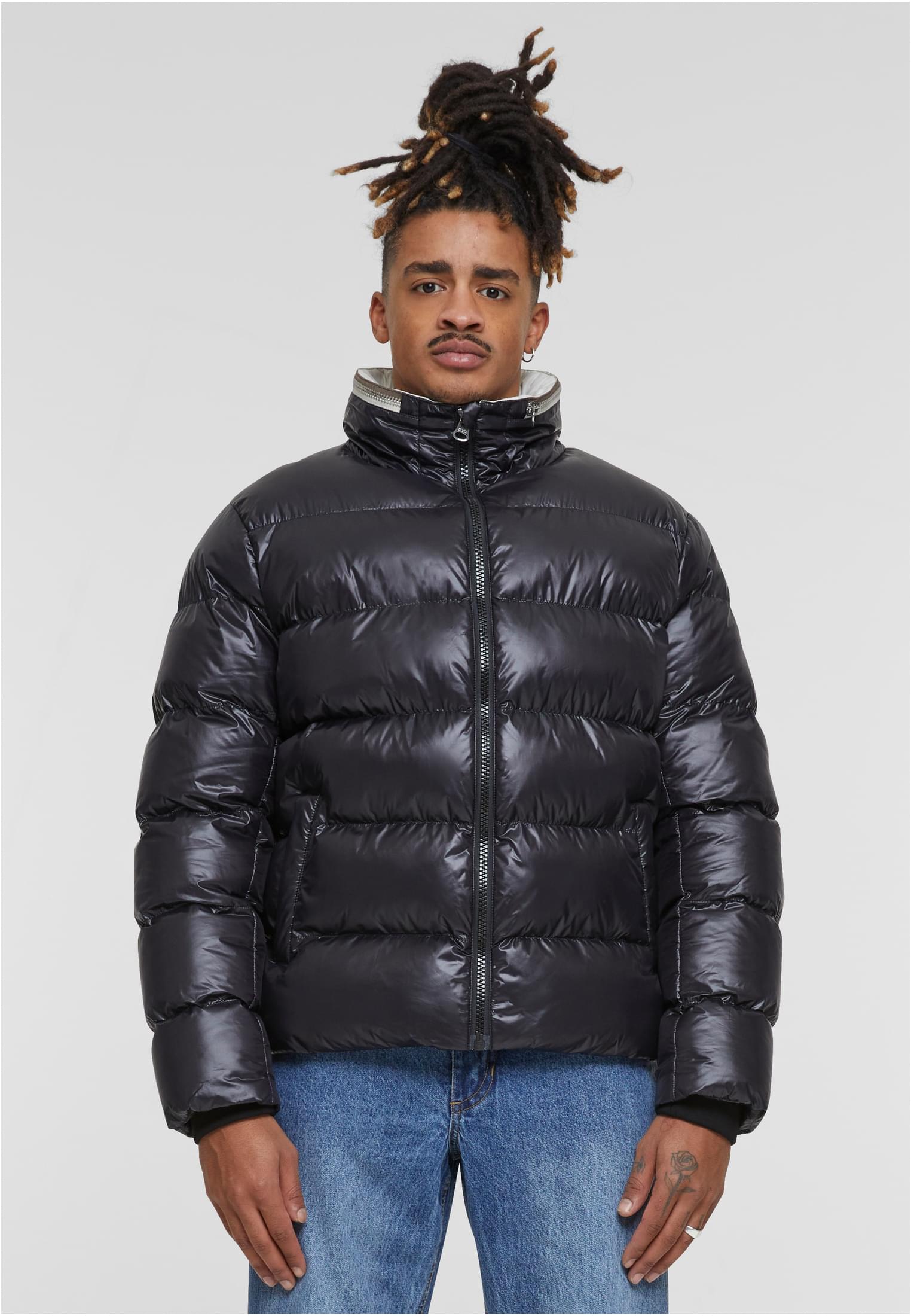 Recycled Zip neck Puffer Jacket | black