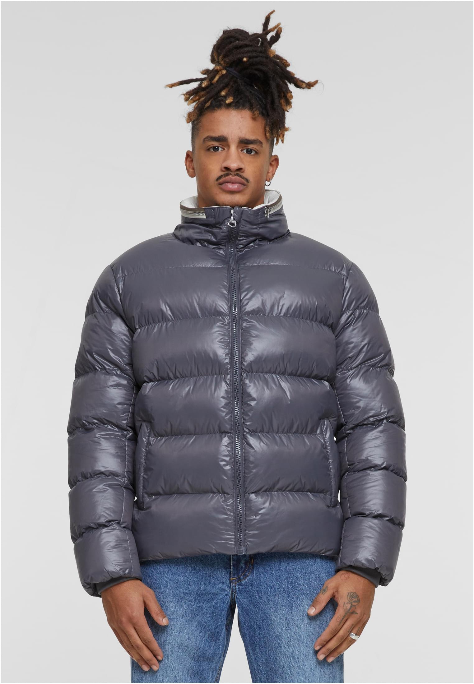 Recycled Zip neck Puffer Jacket | dark stone