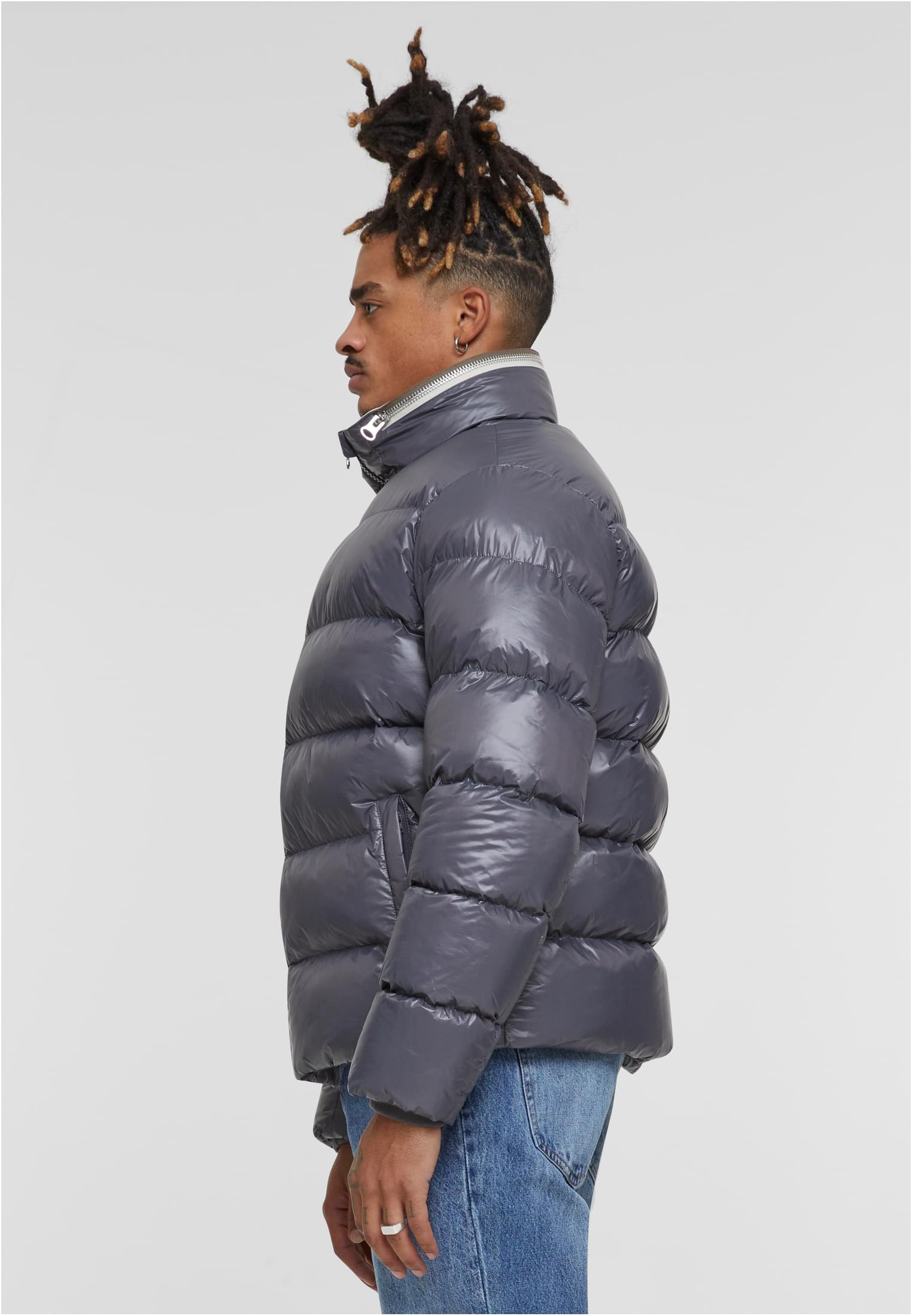 Recycled Zip neck Puffer Jacket | dark stone