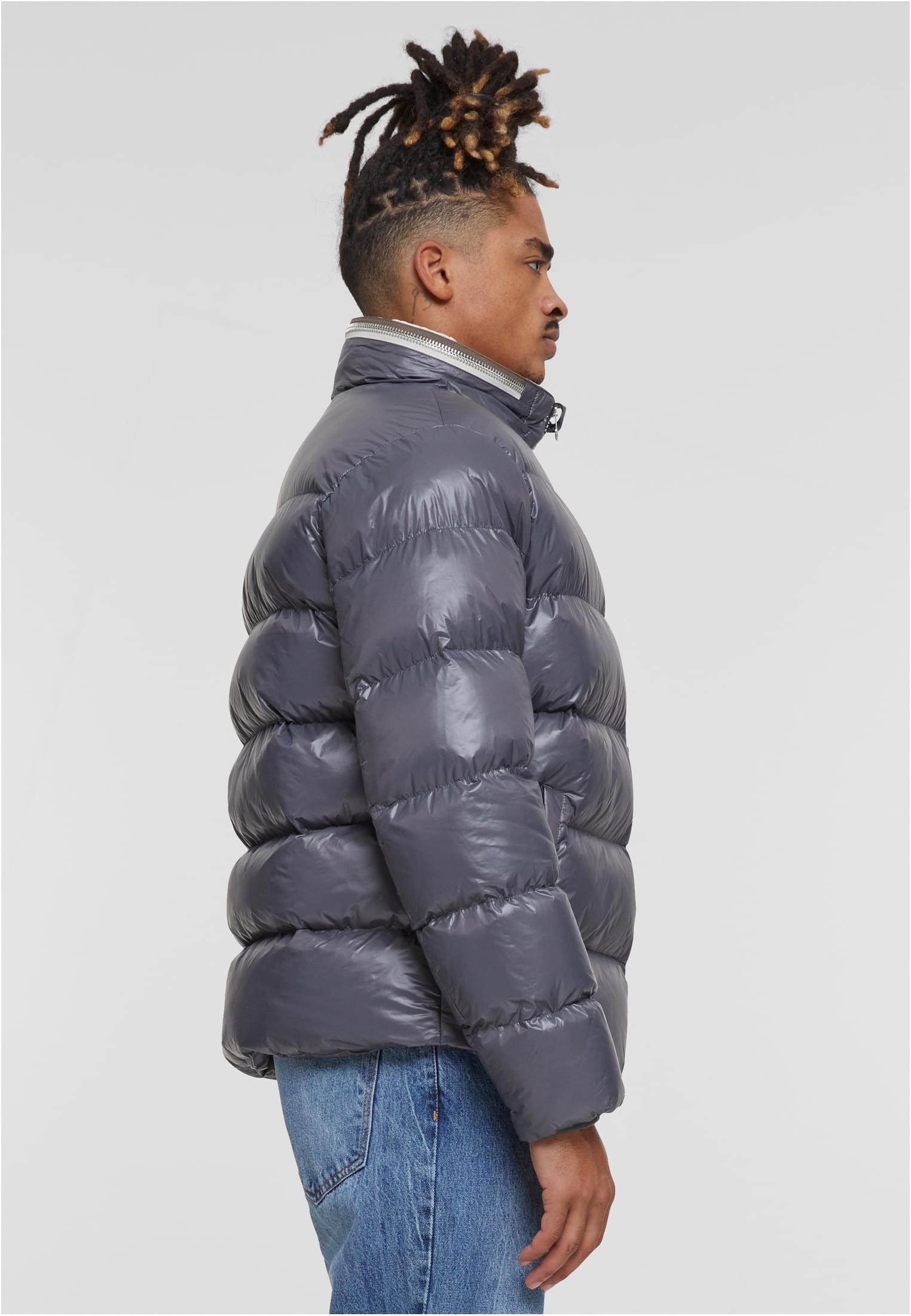 Recycled Zip neck Puffer Jacket | dark stone