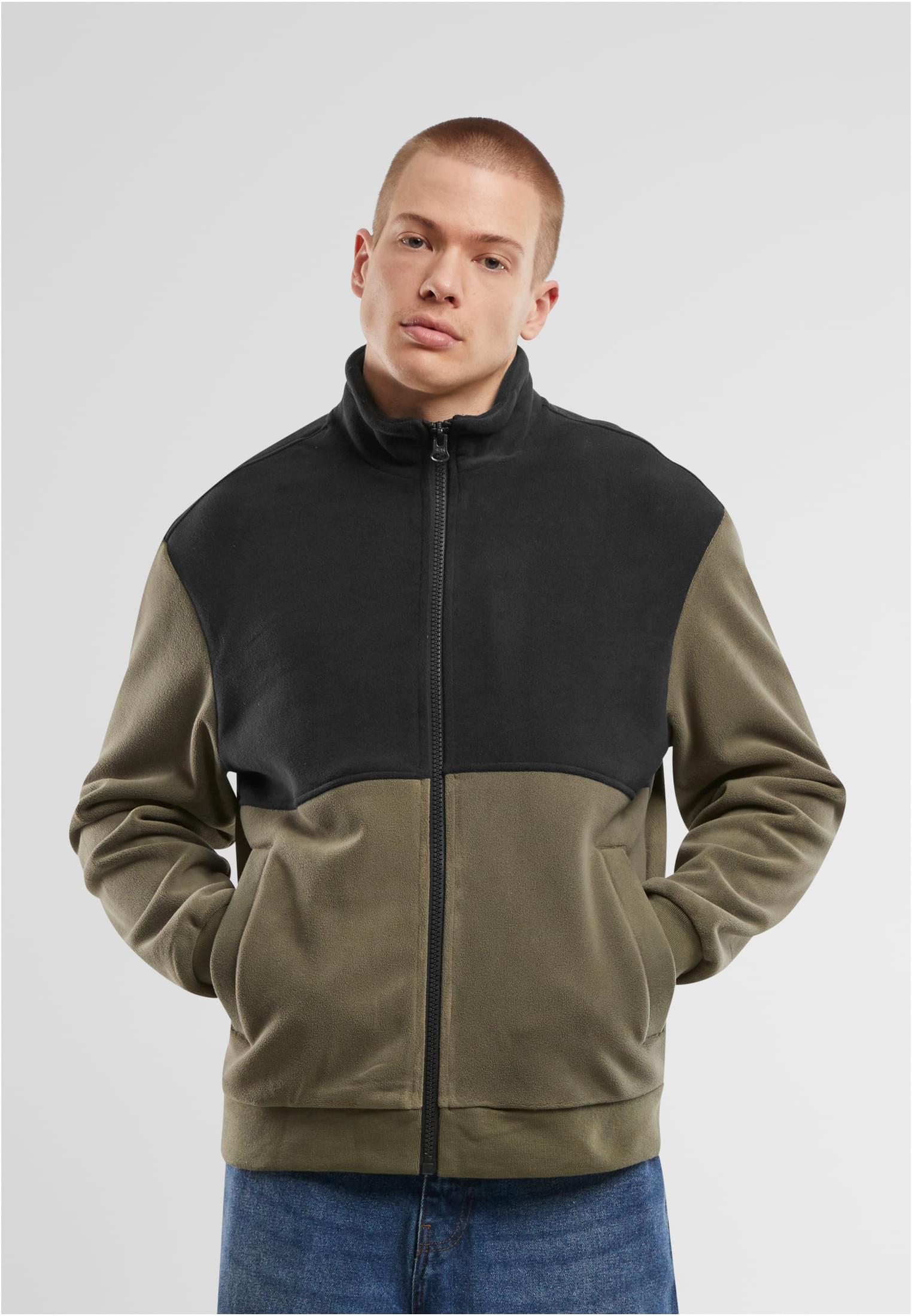 Colour Block Polar Fleece Jacket | black/olive