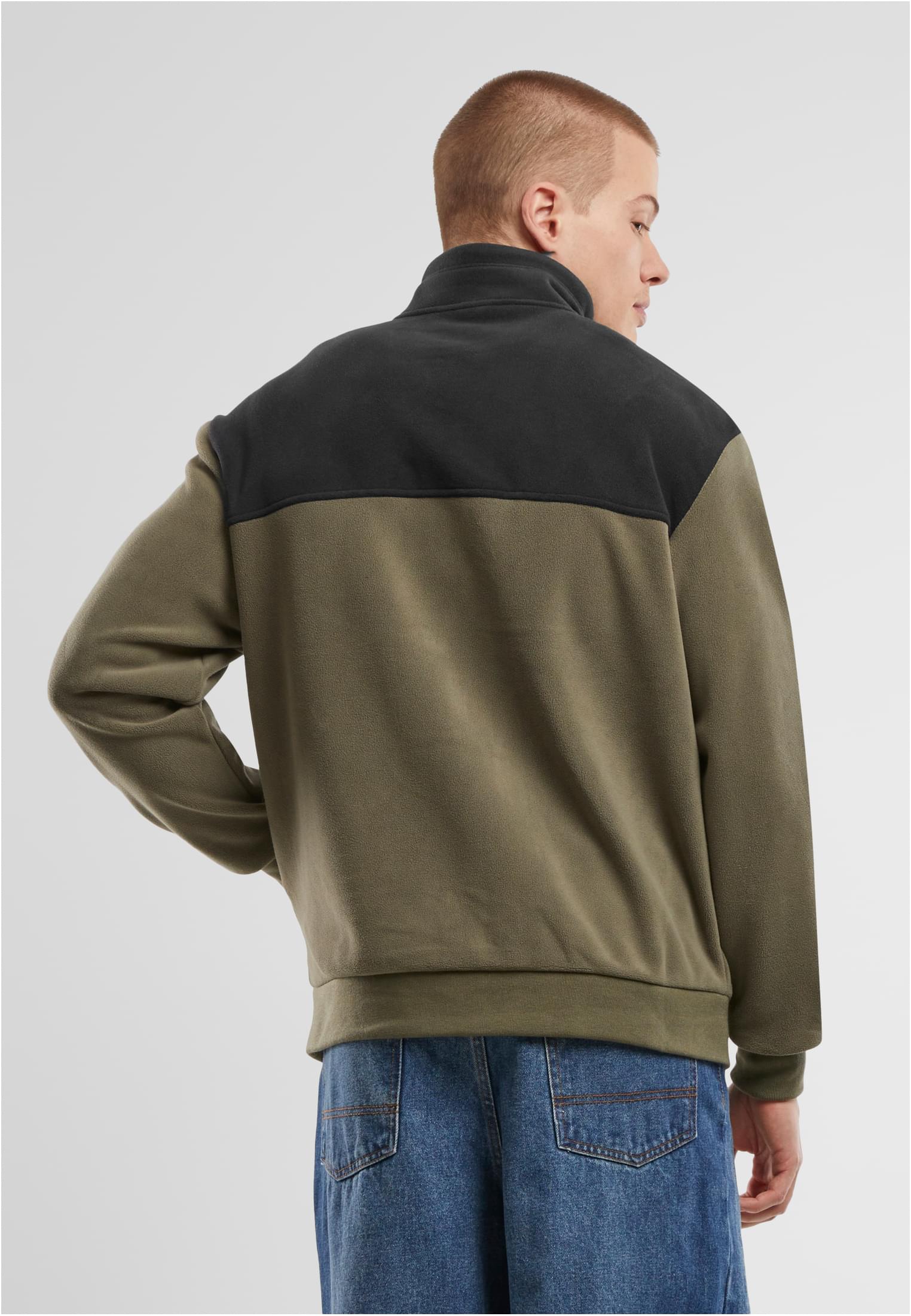 Colour Block Polar Fleece Jacket | black/olive