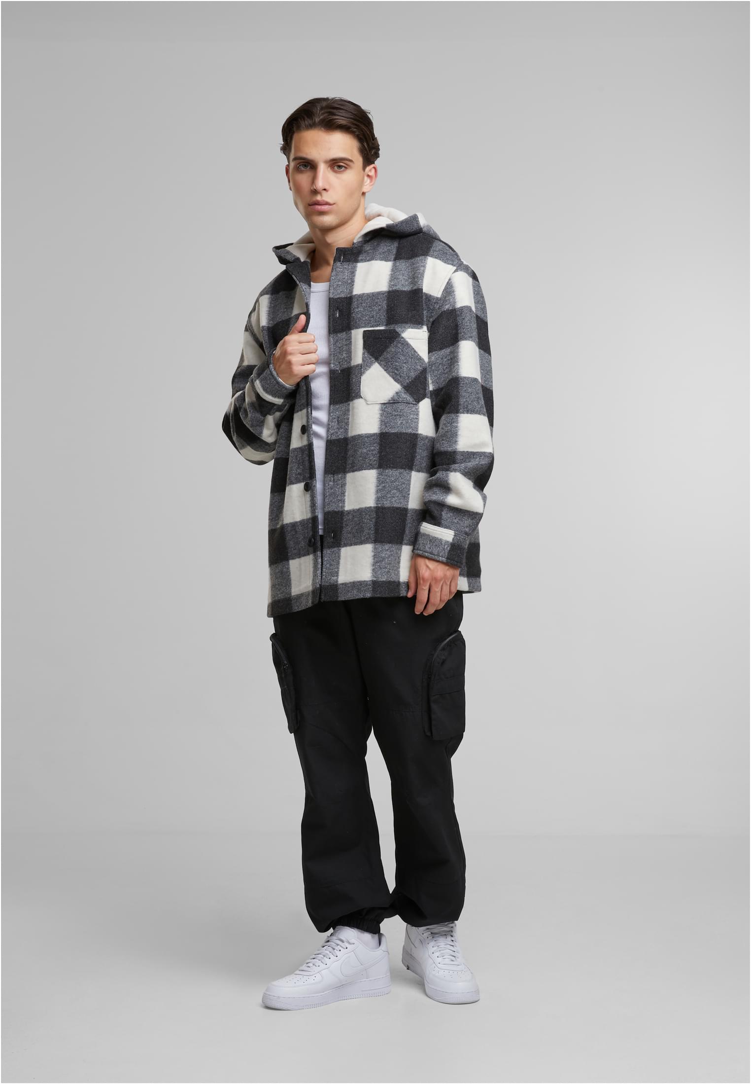 Big Check Jacket With Hood | whitesand/black