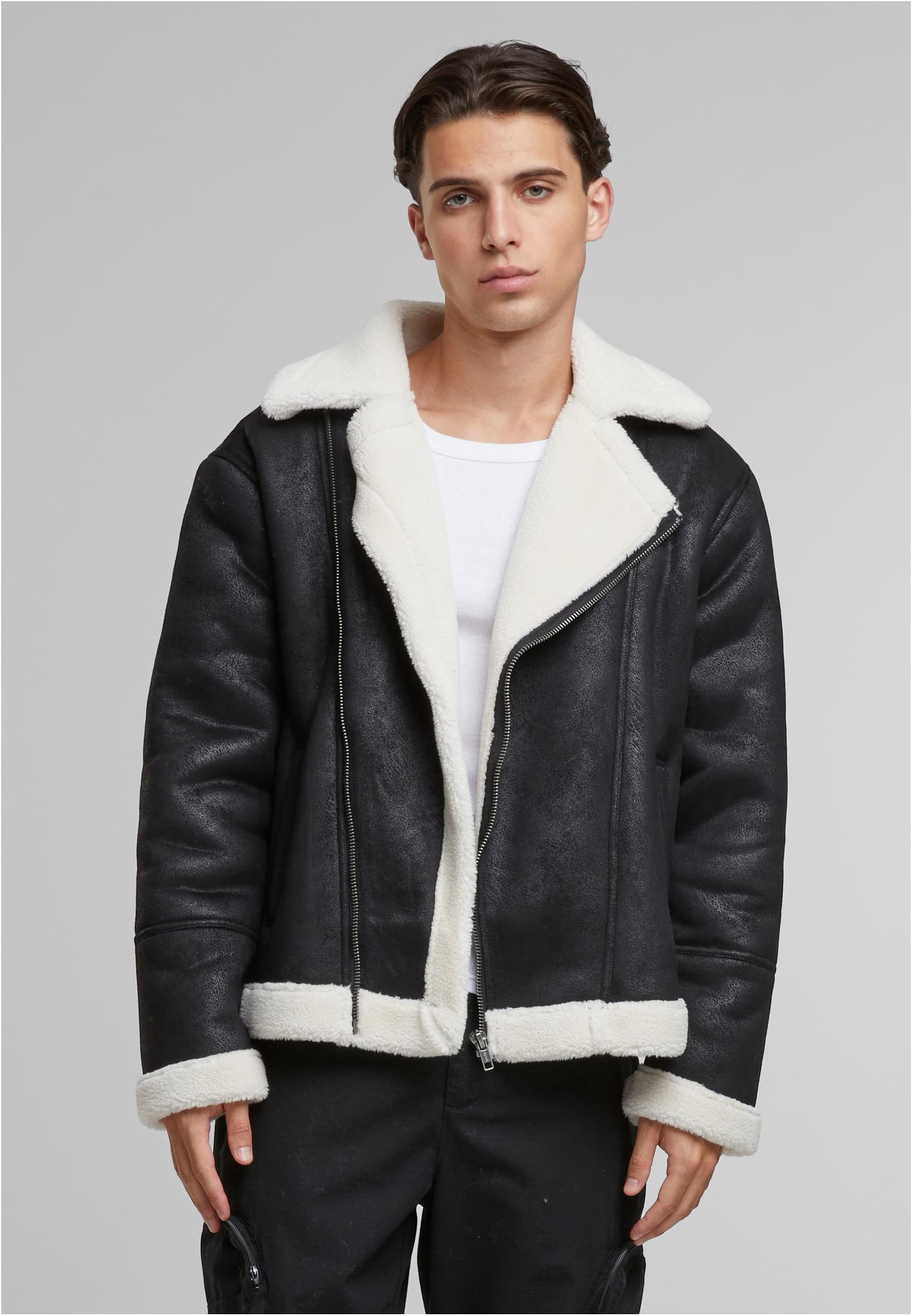 Shearling Biker Jacket | black/whitesand