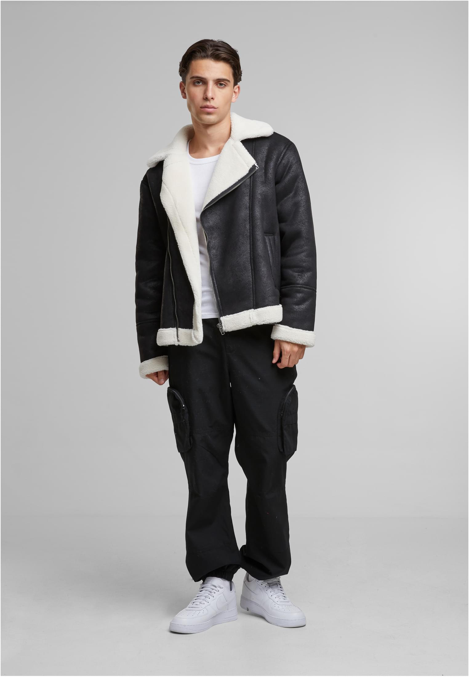 Shearling Biker Jacket | black/whitesand