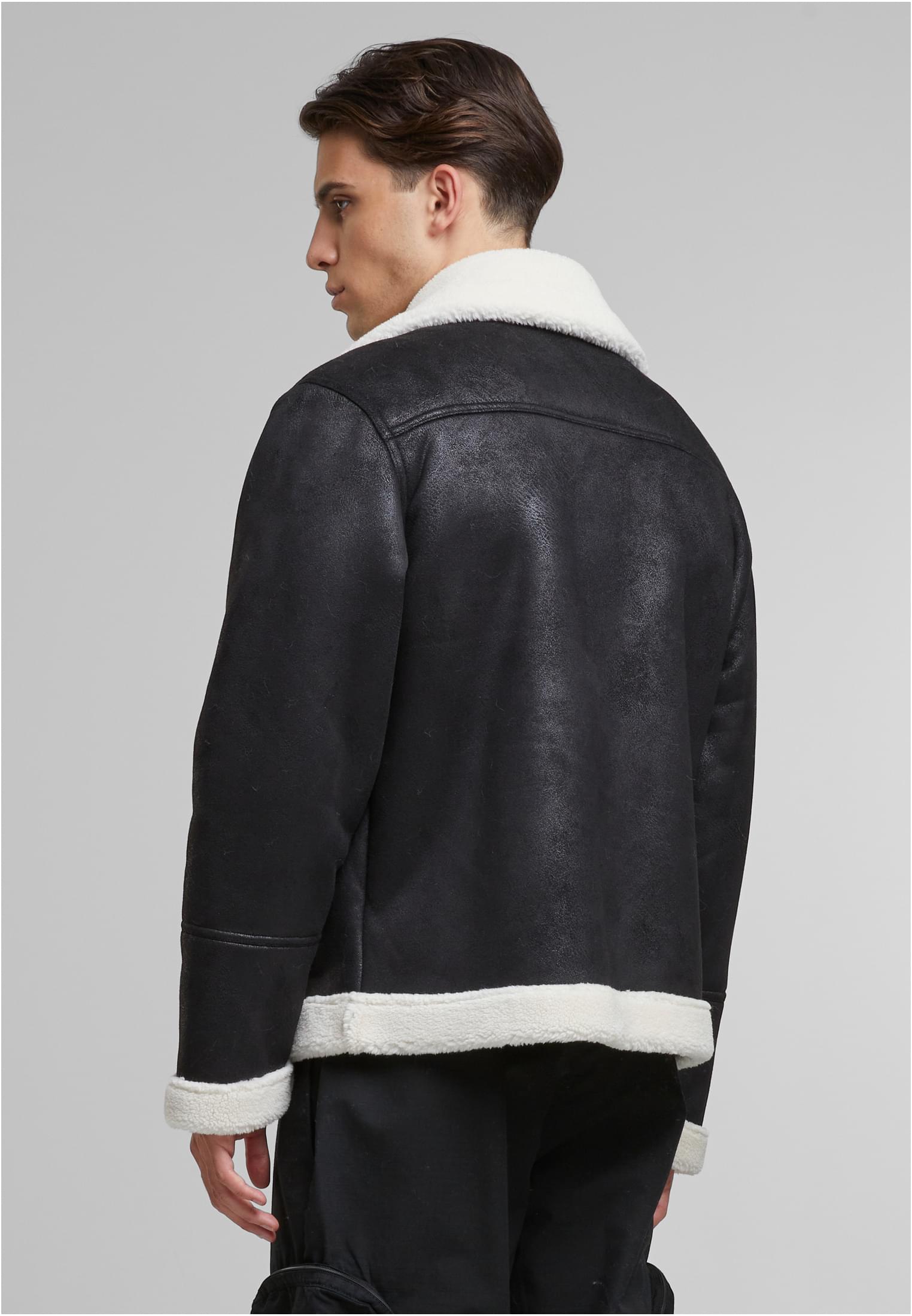 Shearling Biker Jacket | black/whitesand