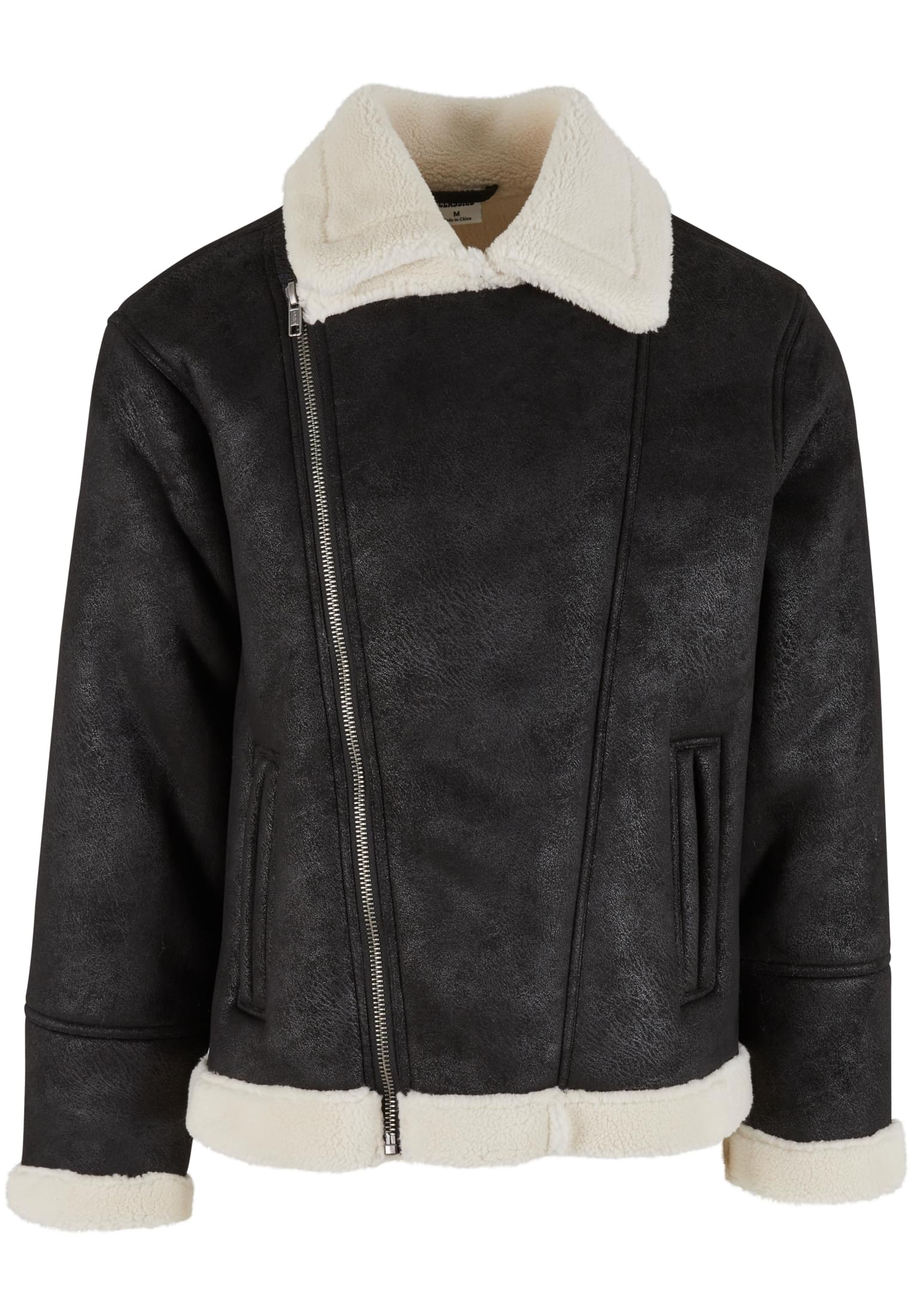 Shearling Biker Jacket | black/whitesand