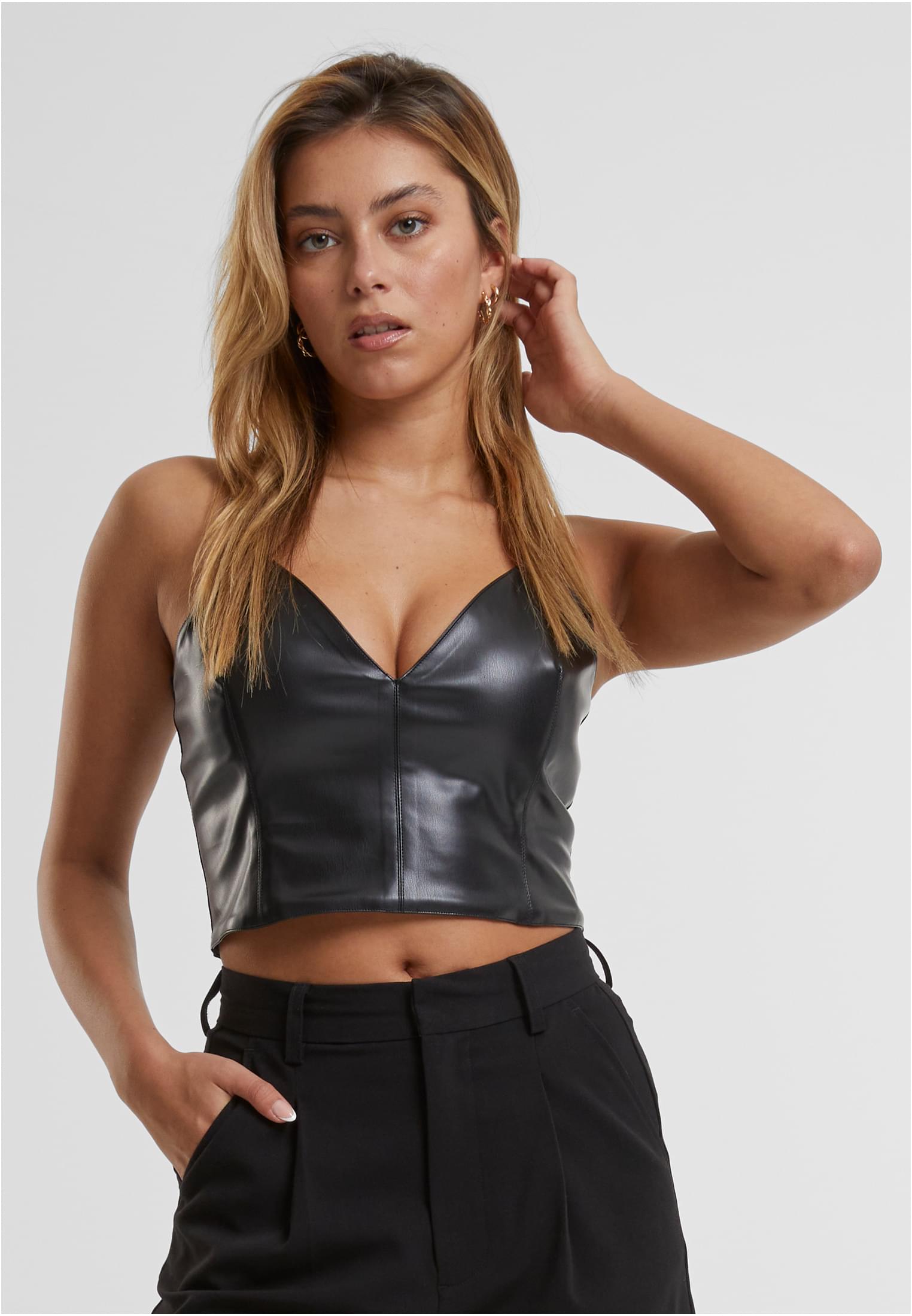 Ladies Synthetic Leather Top | black