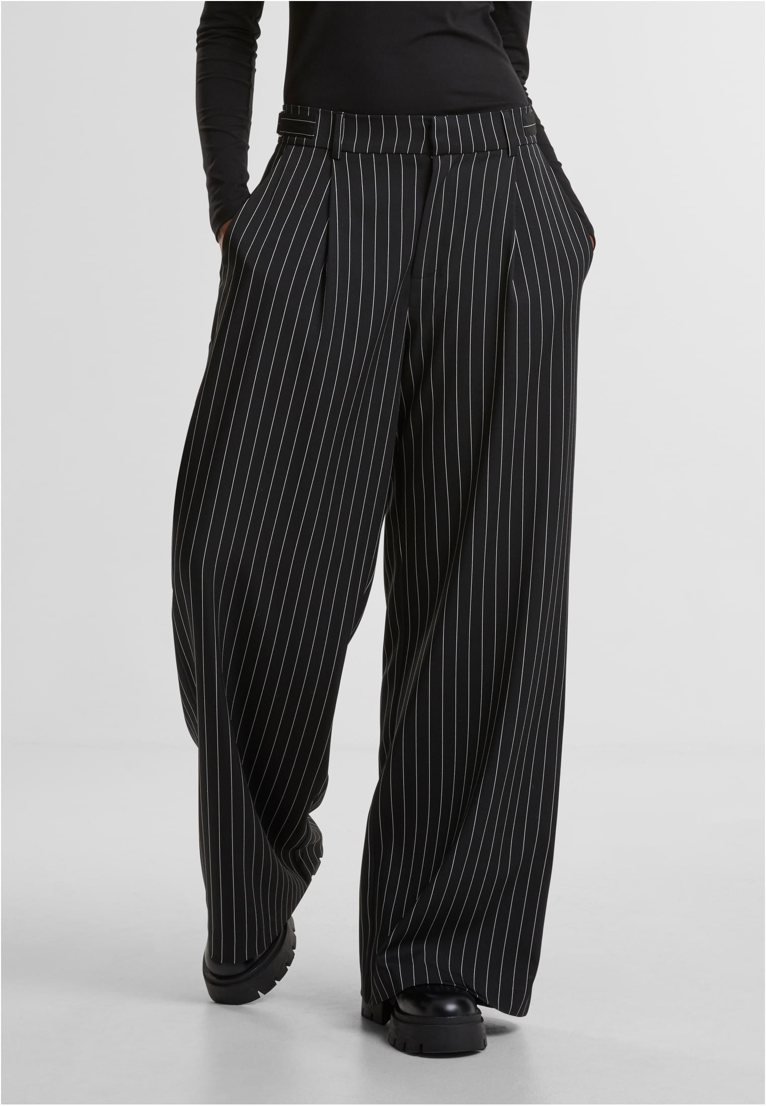 Ladies Pinstripe Wide Leg Trousers | darkgrey/white