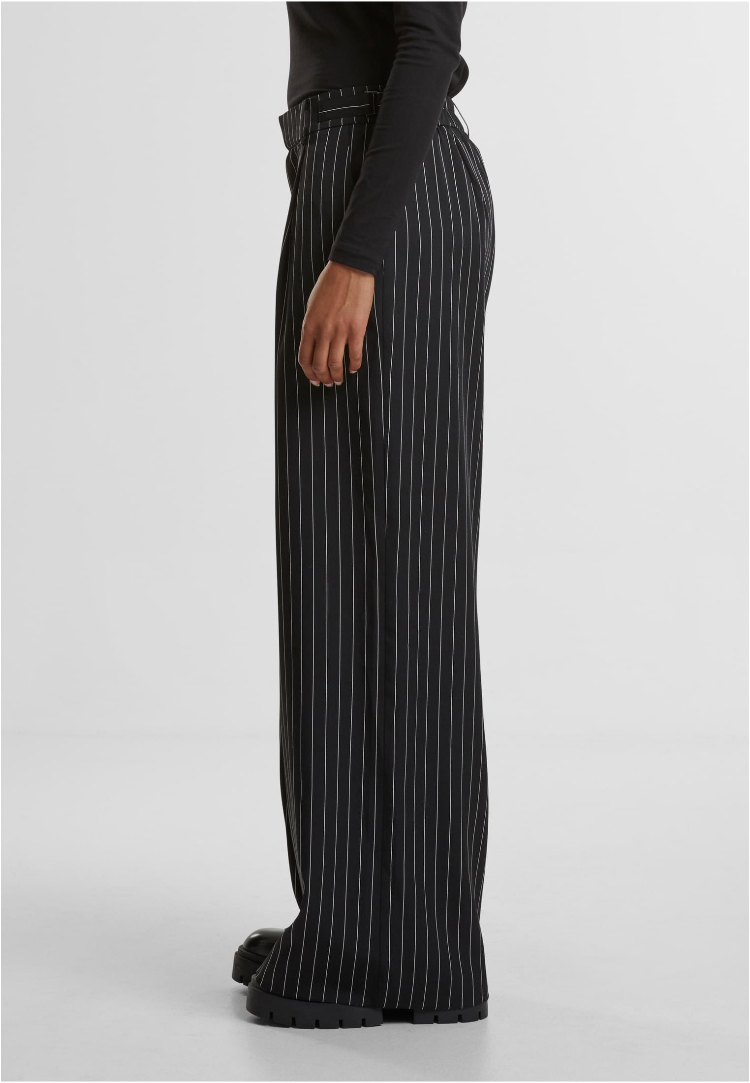 Ladies Pinstripe Wide Leg Trousers | darkgrey/white