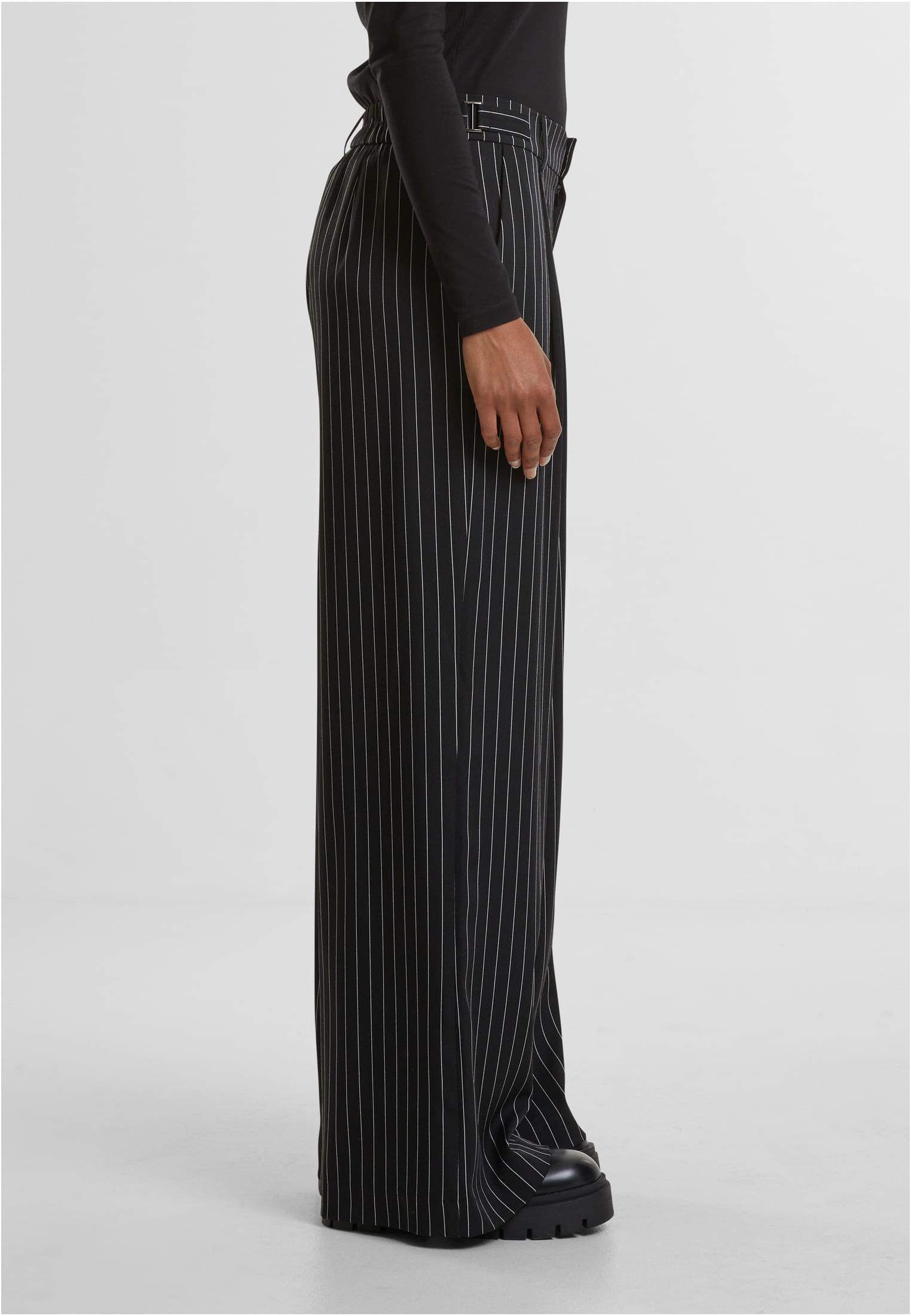 Ladies Pinstripe Wide Leg Trousers | darkgrey/white