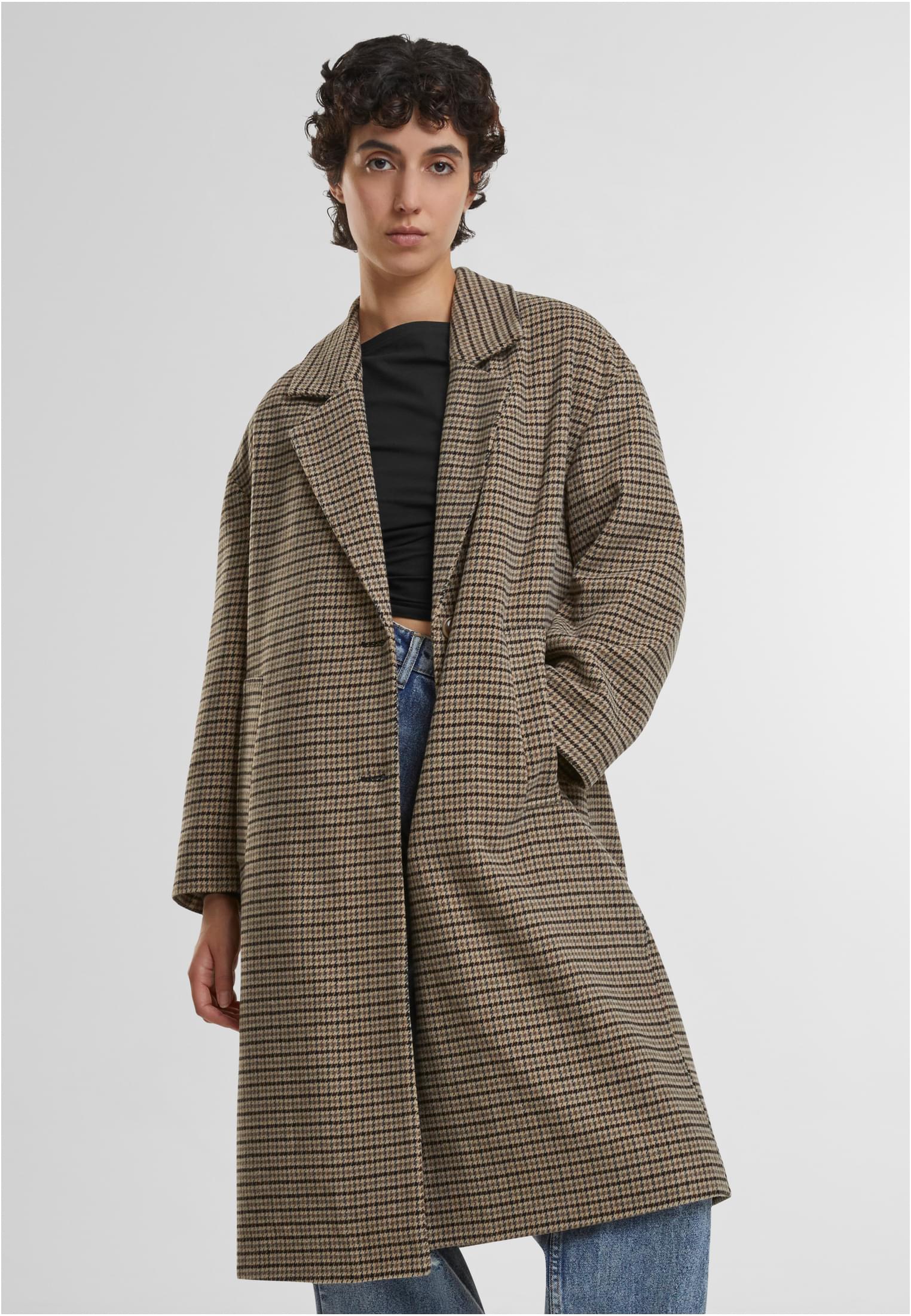 Ladies Oversized Plaid Coat | unionbeige/black