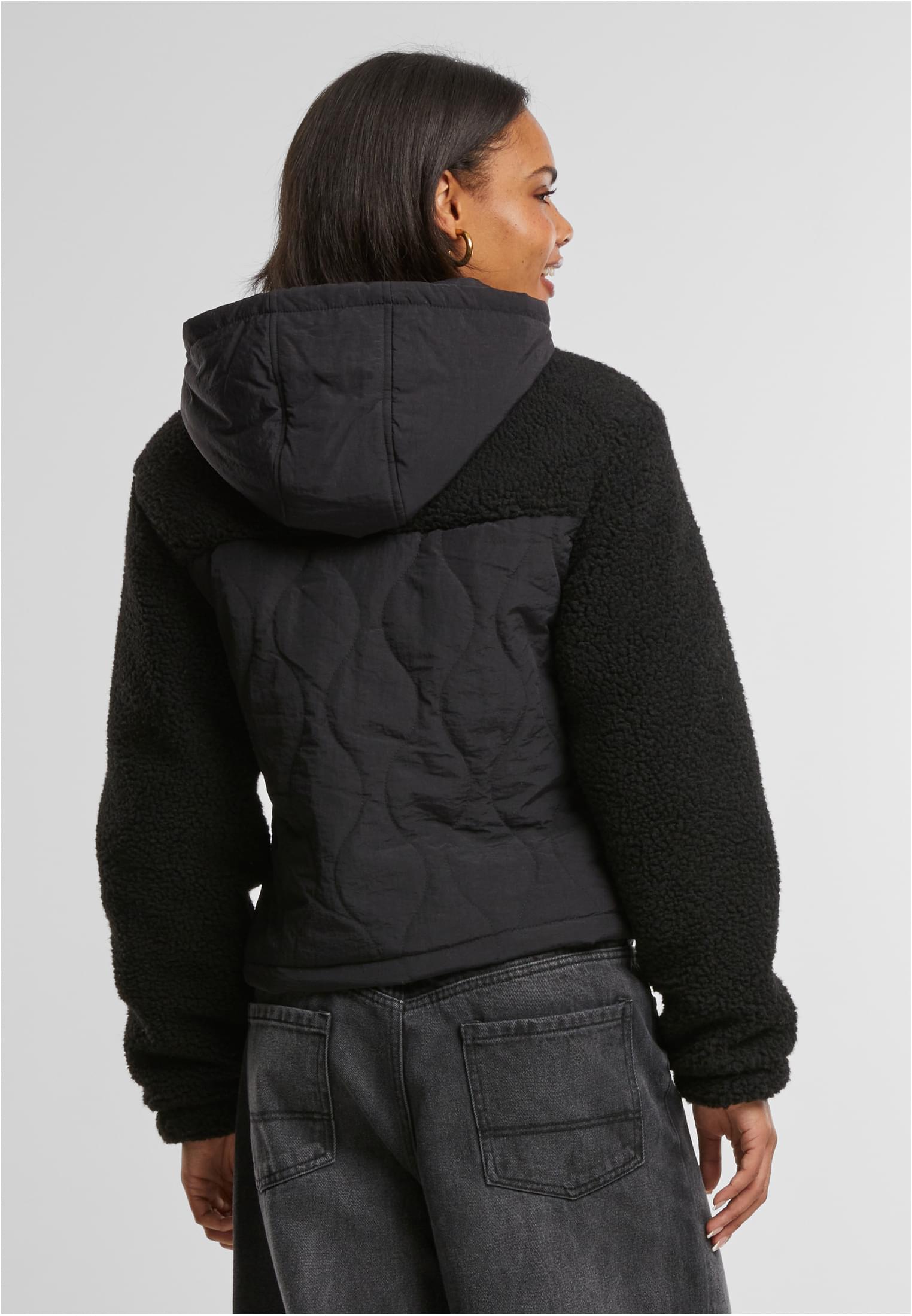 Ladies Sherpa Crinkle Nylon Mix Jacket | black/black