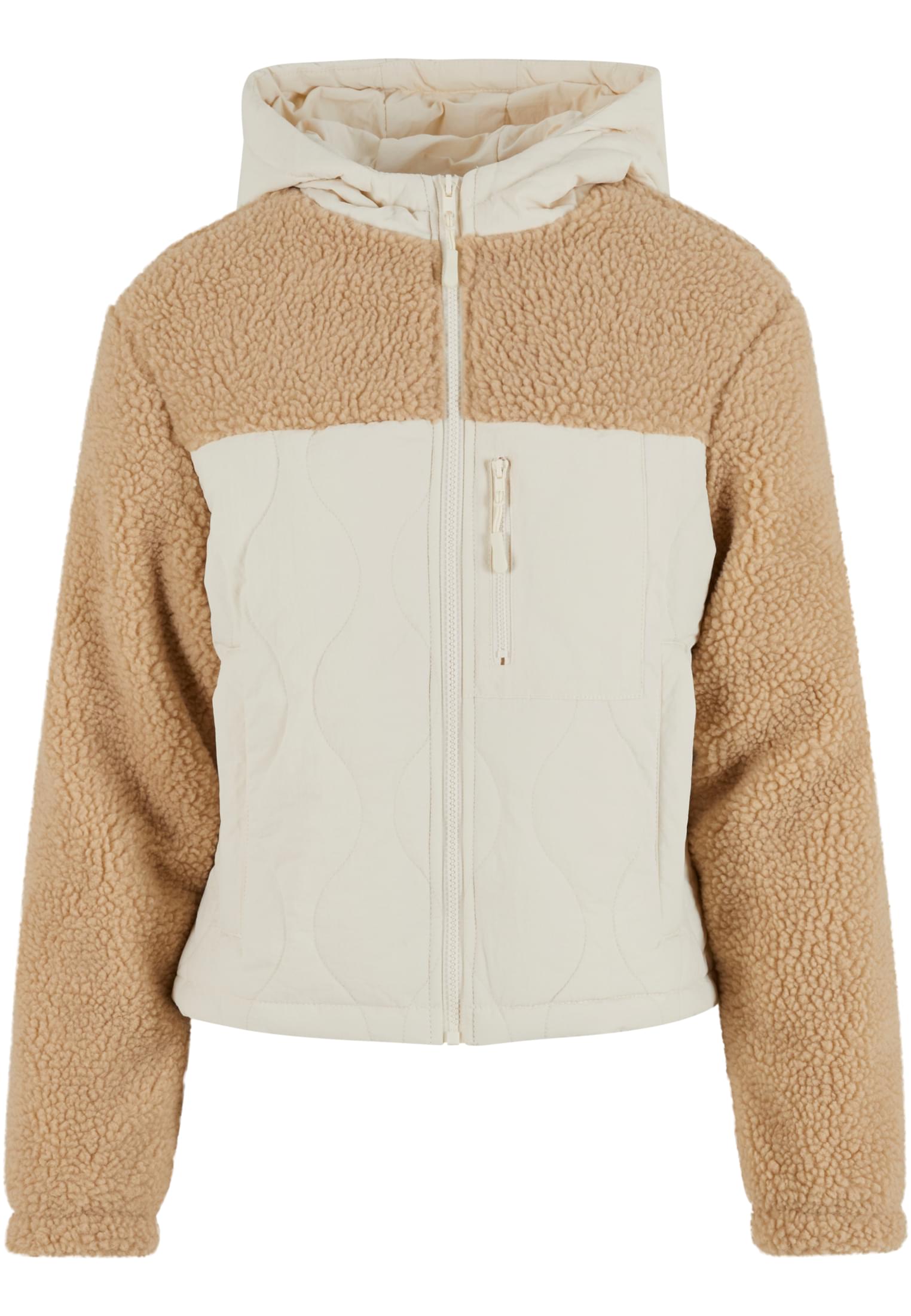 Ladies Sherpa Crinkle Nylon Mix Jacket | unionbeige/whitesand