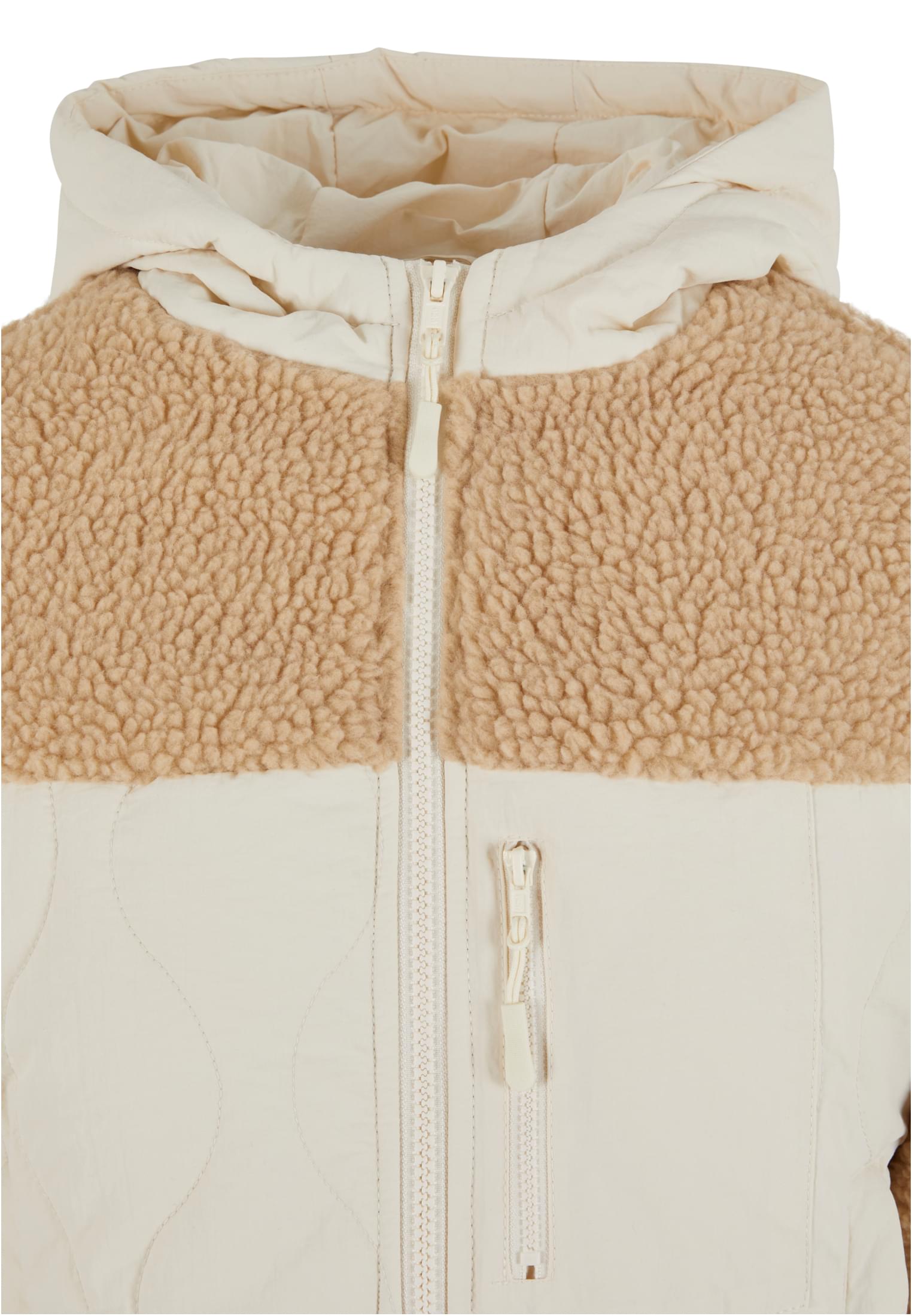 Ladies Sherpa Crinkle Nylon Mix Jacket | unionbeige/whitesand