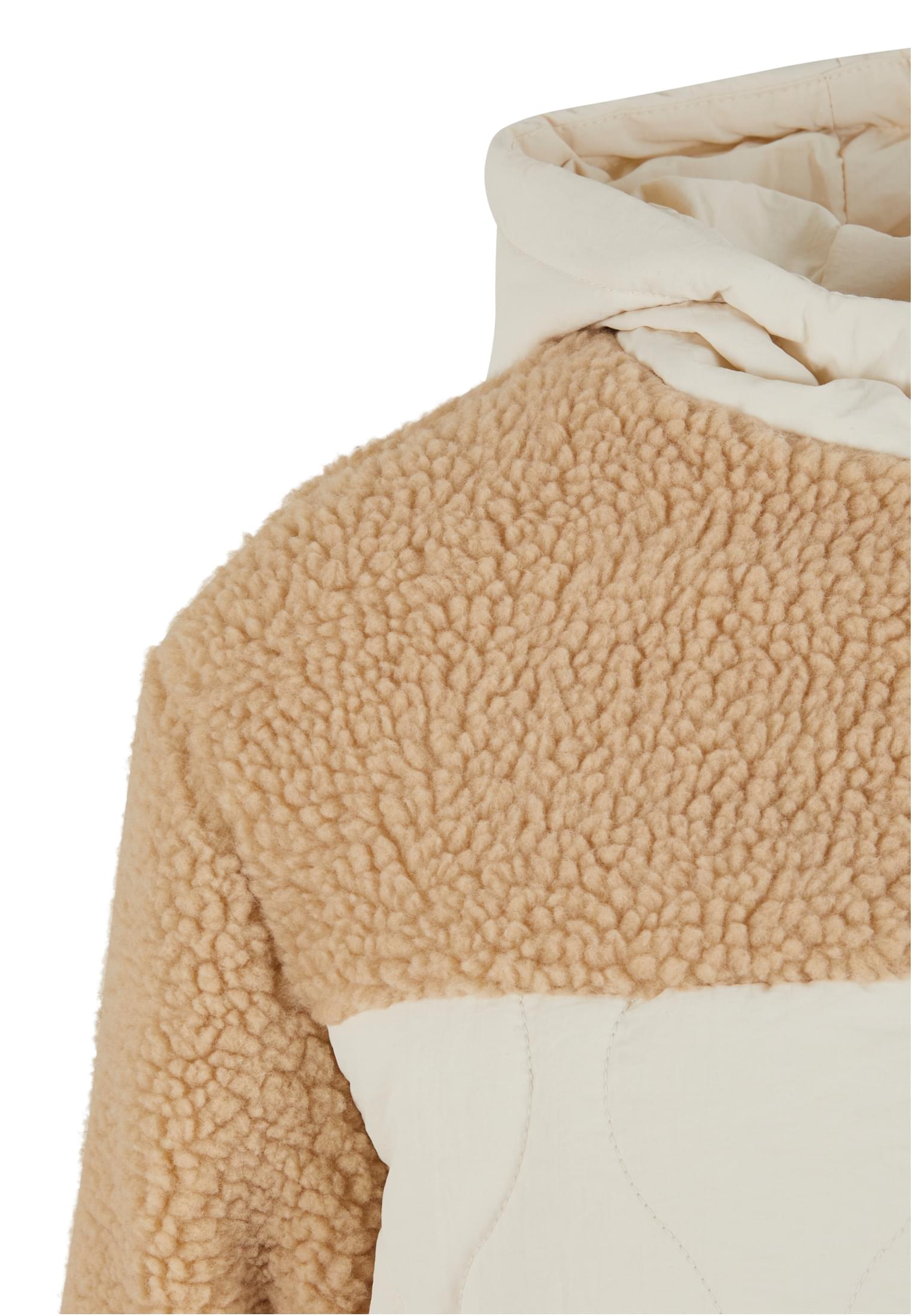 Ladies Sherpa Crinkle Nylon Mix Jacket | unionbeige/whitesand