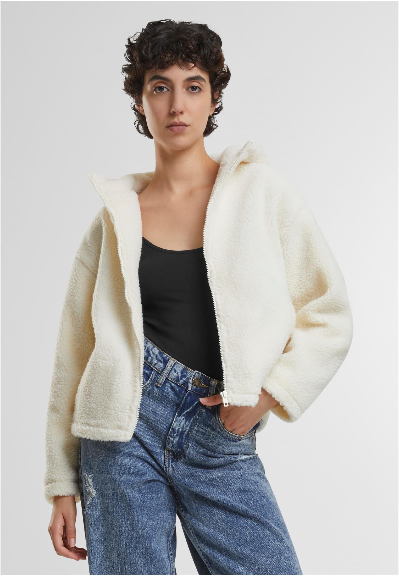 Ladies Short Hooded Sherpa Jacket | whitesand