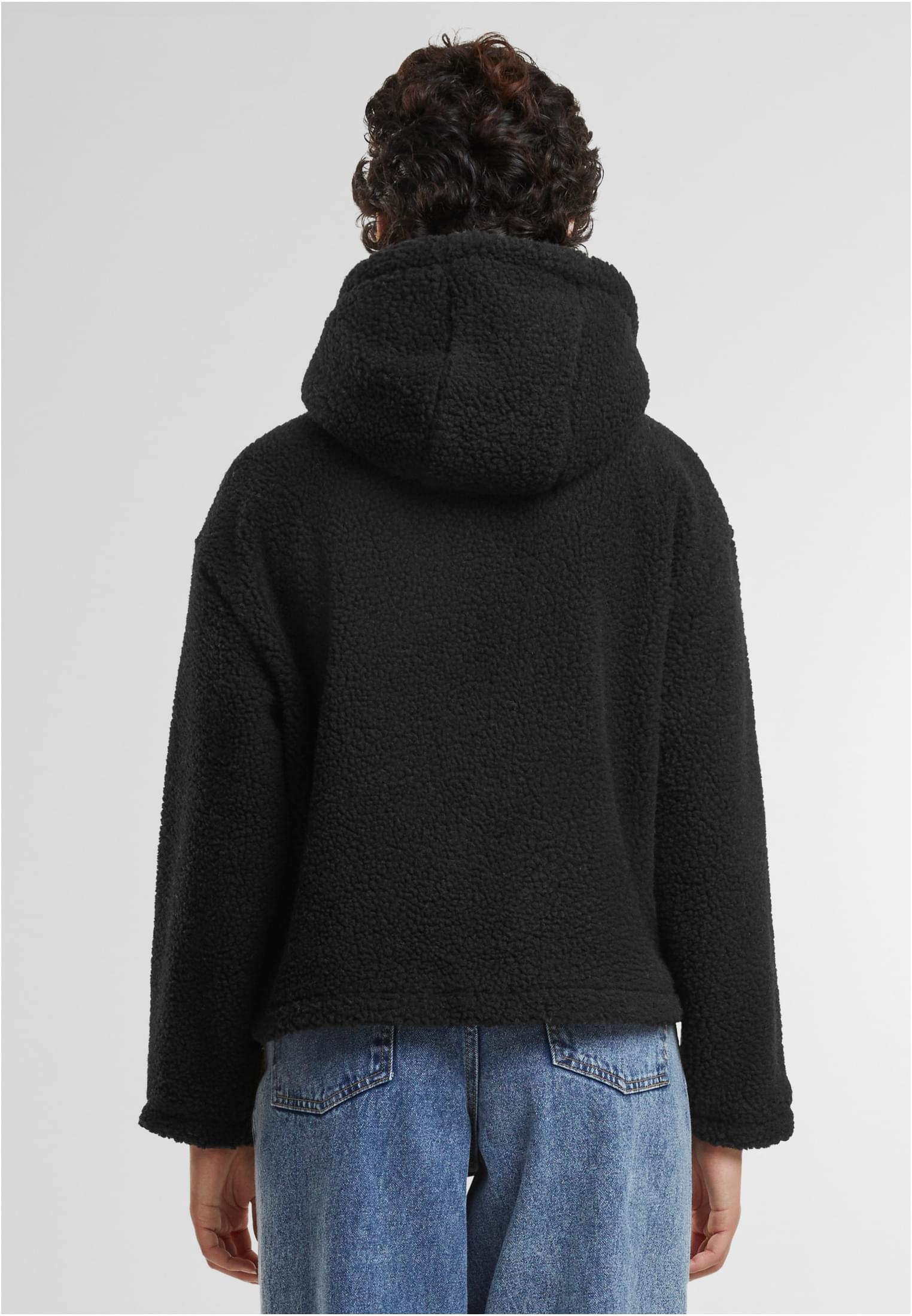 Ladies Short Hooded Sherpa Jacket | black