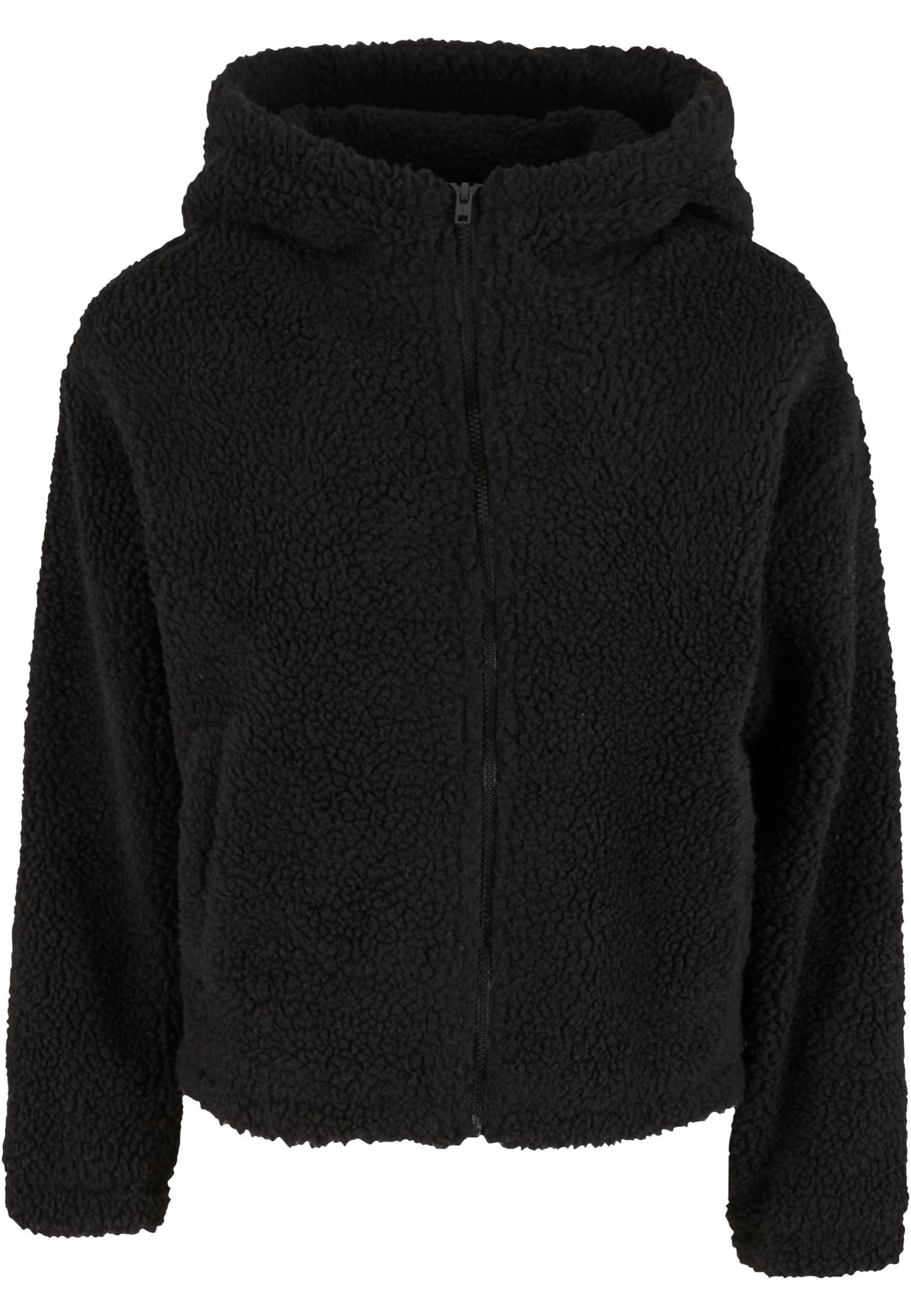 Ladies Short Hooded Sherpa Jacket | black