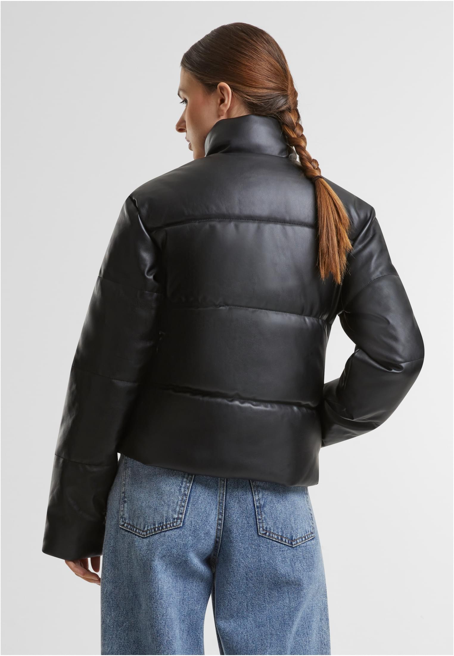 Ladies Synthetic Leather Puffer Jacket | black