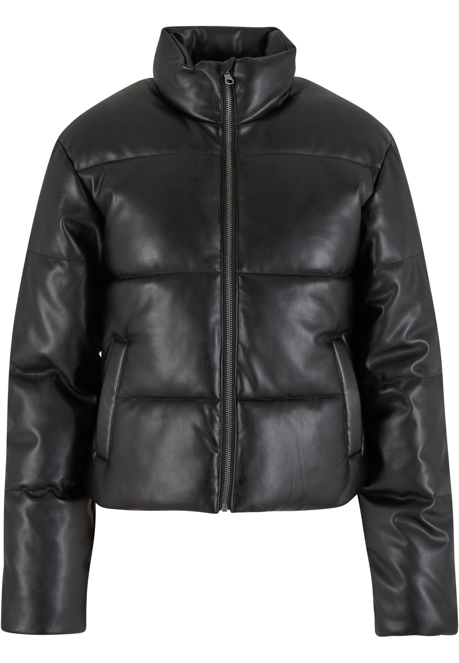 Ladies Synthetic Leather Puffer Jacket | black