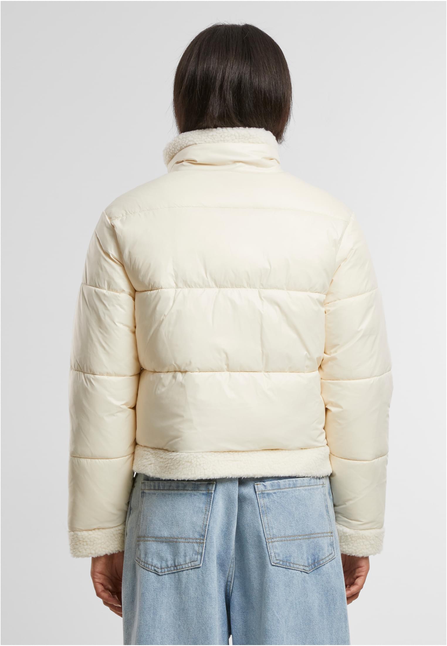 Ladies Recycled Shiny Puffer Sherpa Jacket | whitesand/whitesand