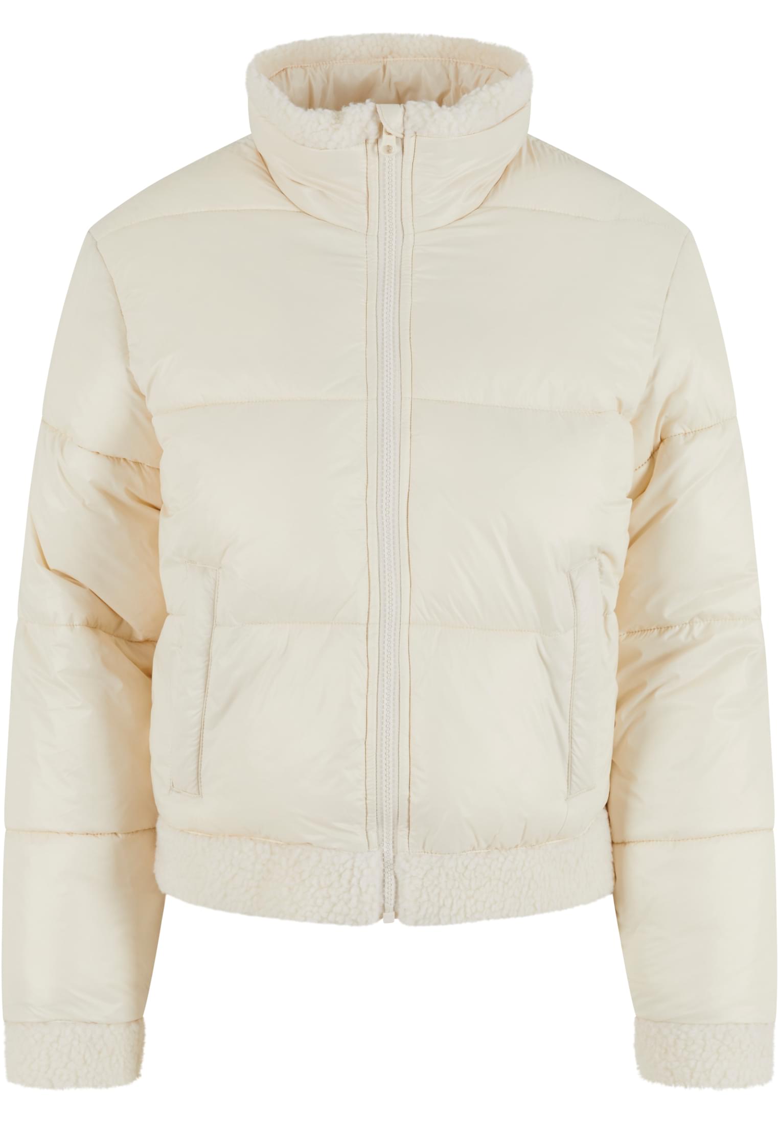 Ladies Recycled Shiny Puffer Sherpa Jacket | whitesand/whitesand